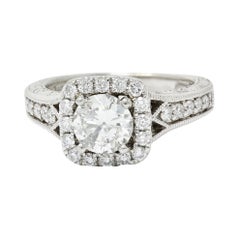 Contemporary 1.57 Carats Diamond 14 Karat White Gold Square Halo Engagement Ring