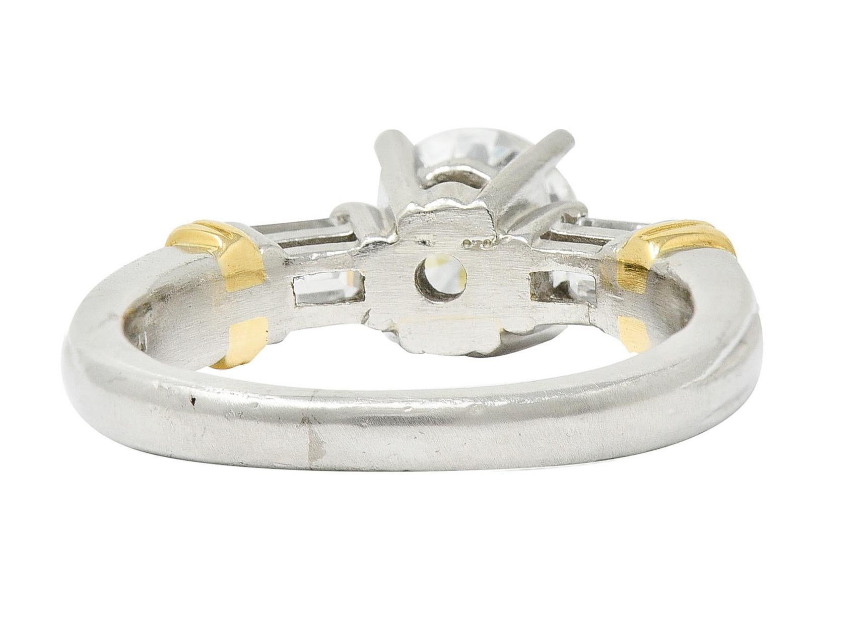Brilliant Cut Contemporary 1.58 Carats Diamond Platinum 18 Karat Gold Engagement Ring For Sale