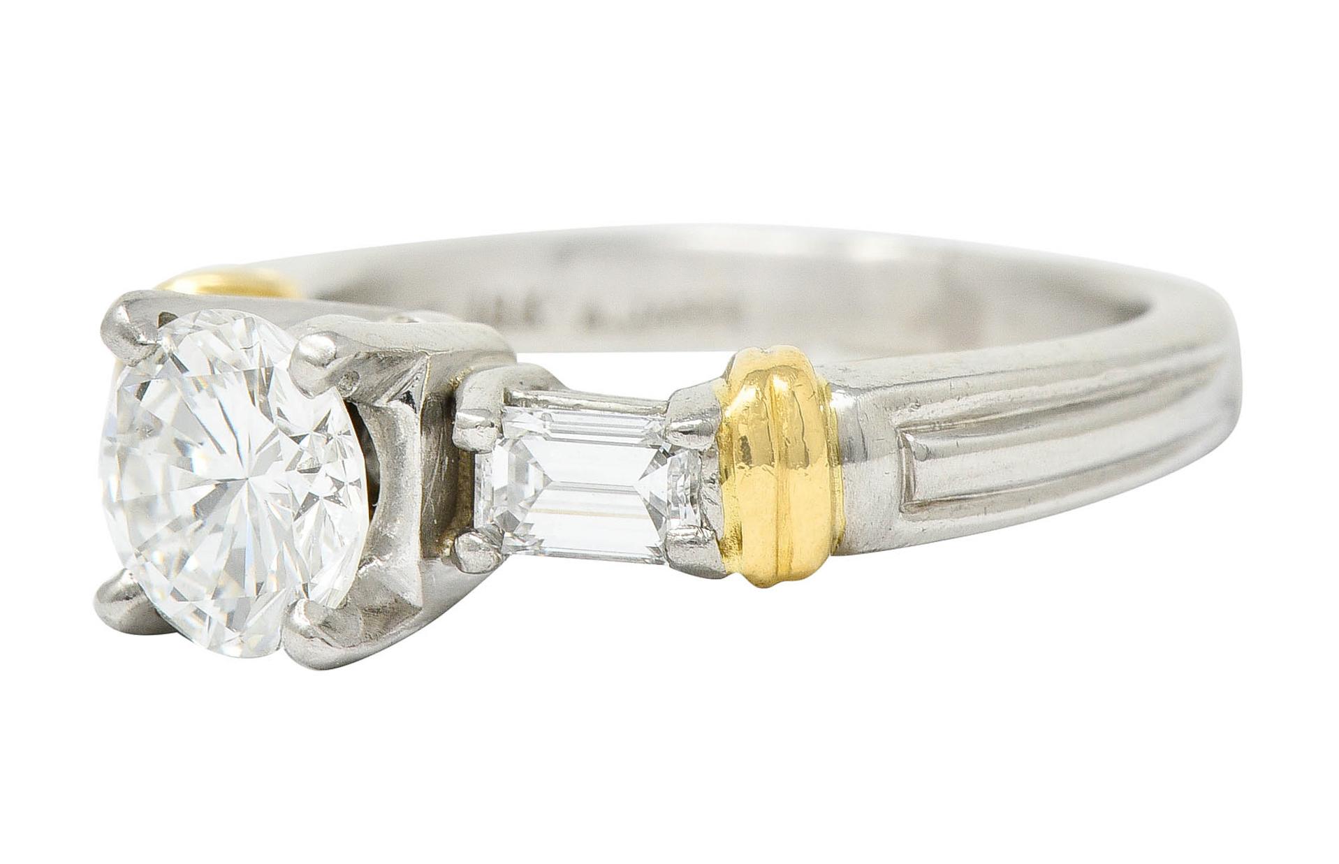 Women's or Men's Contemporary 1.58 Carats Diamond Platinum 18 Karat Gold Engagement Ring For Sale