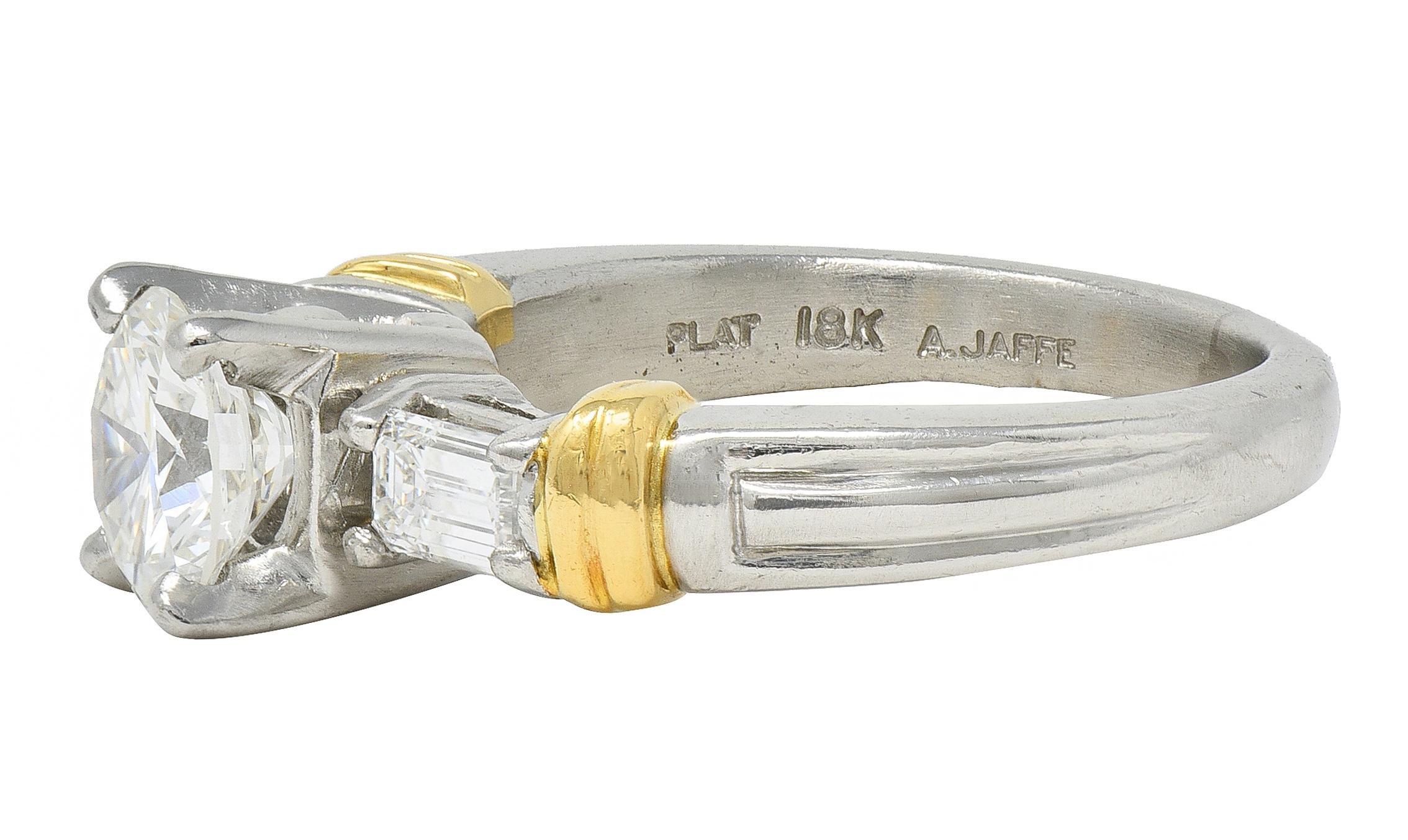 Anello di fidanzamento contemporaneo con diamante 1,58 CTW in platino e oro giallo 18 carati In condizioni ottime in vendita a Philadelphia, PA