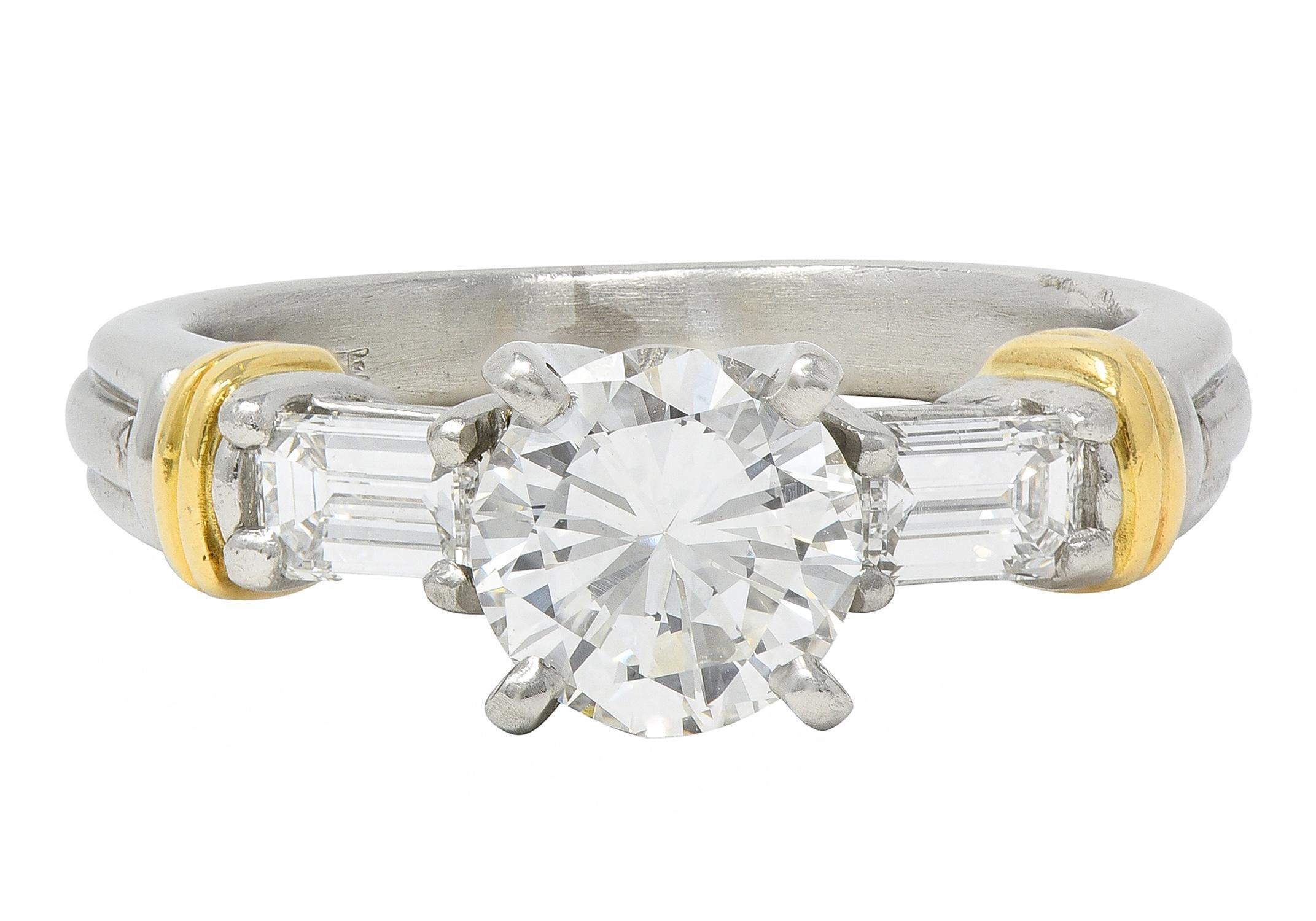 Anello di fidanzamento contemporaneo con diamante 1,58 CTW in platino e oro giallo 18 carati