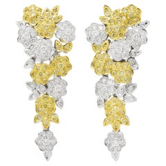 Contemporary 1.58 CTW Fancy Yellow Diamond 18 Karat Gold Floral Earrings