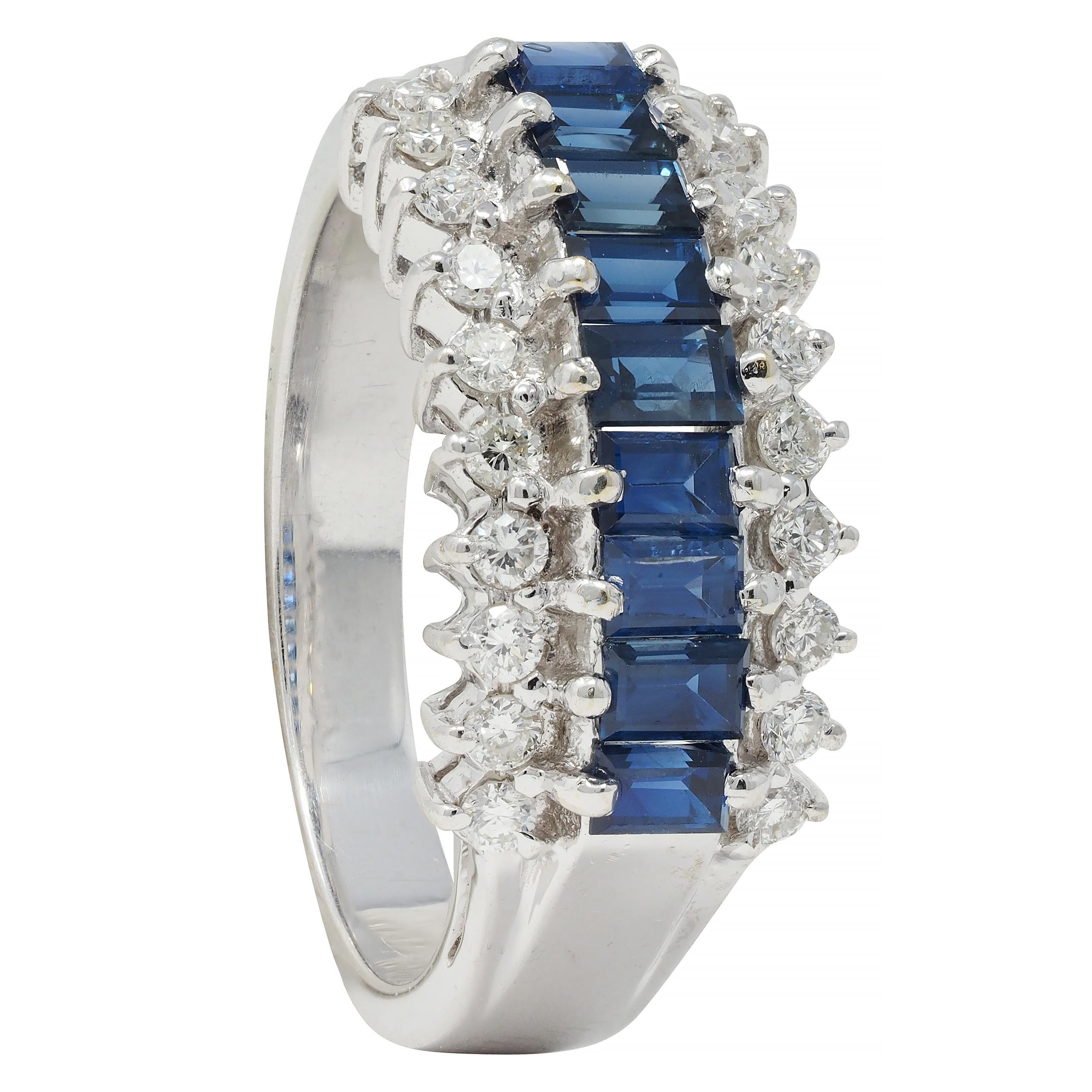 Contemporary 1.59 CTW Sapphire Diamond 18 Karat White Gold Wide Band Ring For Sale 6