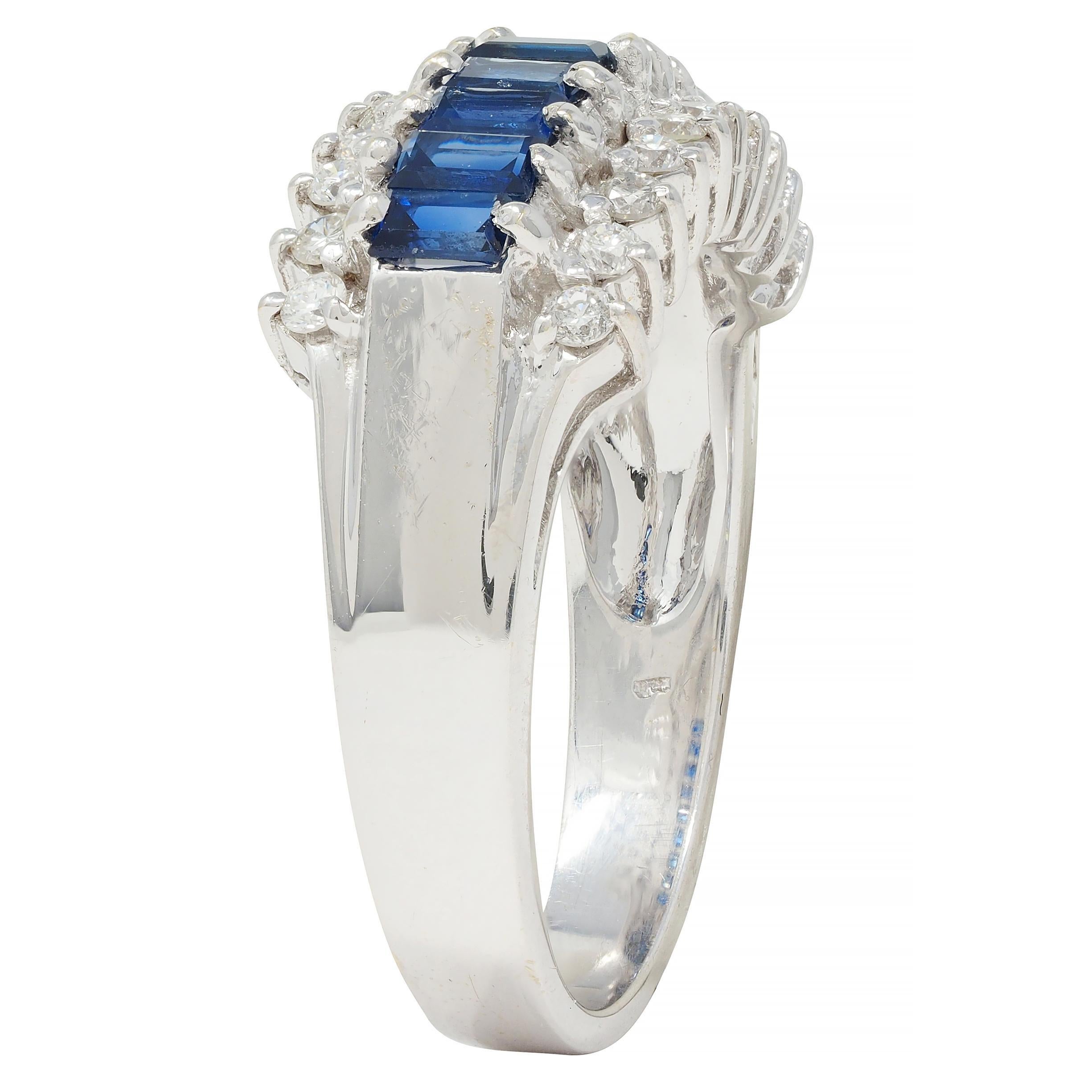 Contemporary 1.59 CTW Sapphire Diamond 18 Karat White Gold Wide Band Ring For Sale 5