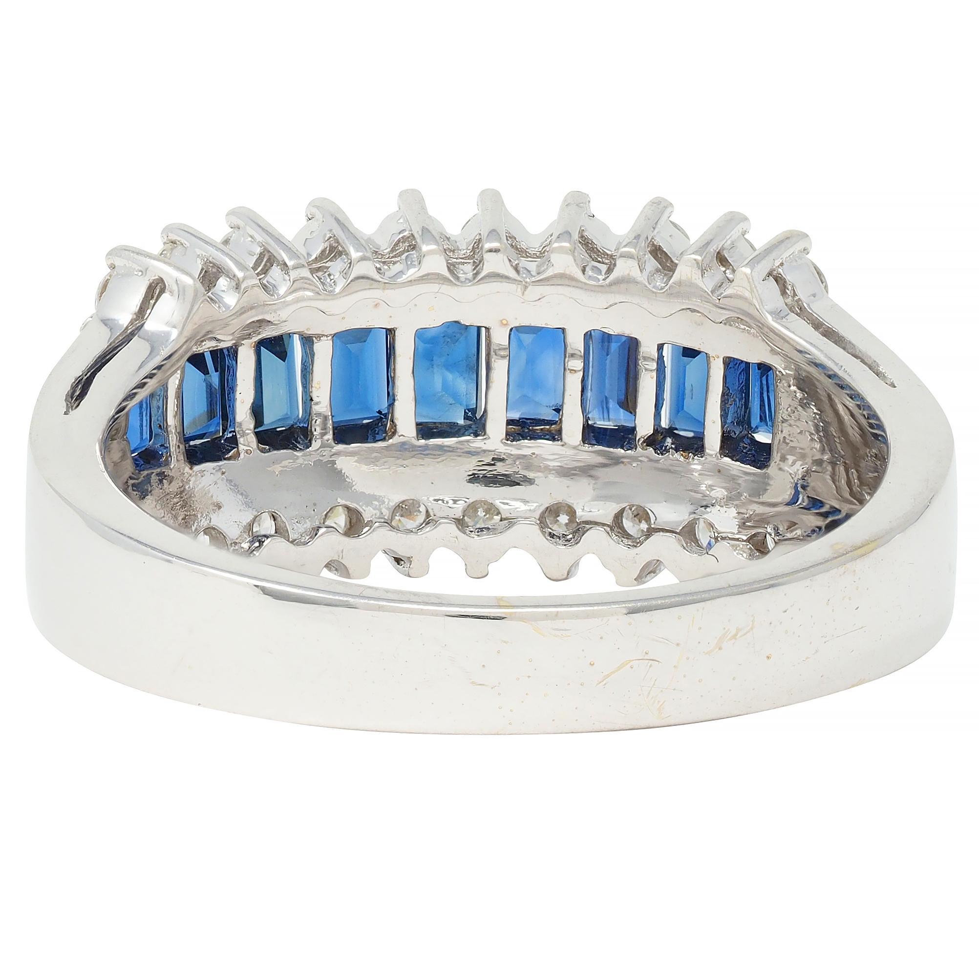 Contemporary 1.59 CTW Sapphire Diamond 18 Karat White Gold Wide Band Ring In Excellent Condition For Sale In Philadelphia, PA