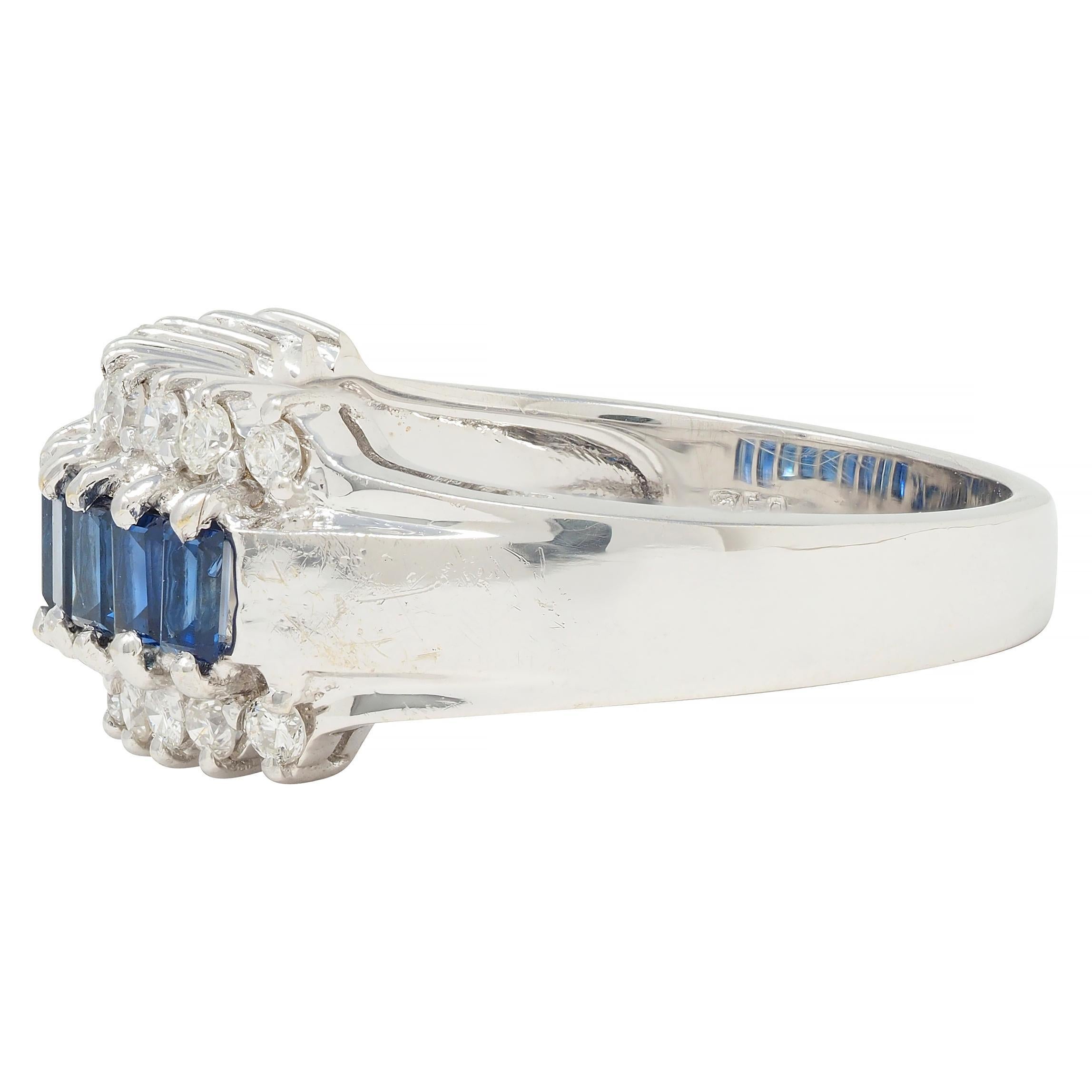 Women's or Men's Contemporary 1.59 CTW Sapphire Diamond 18 Karat White Gold Wide Band Ring
