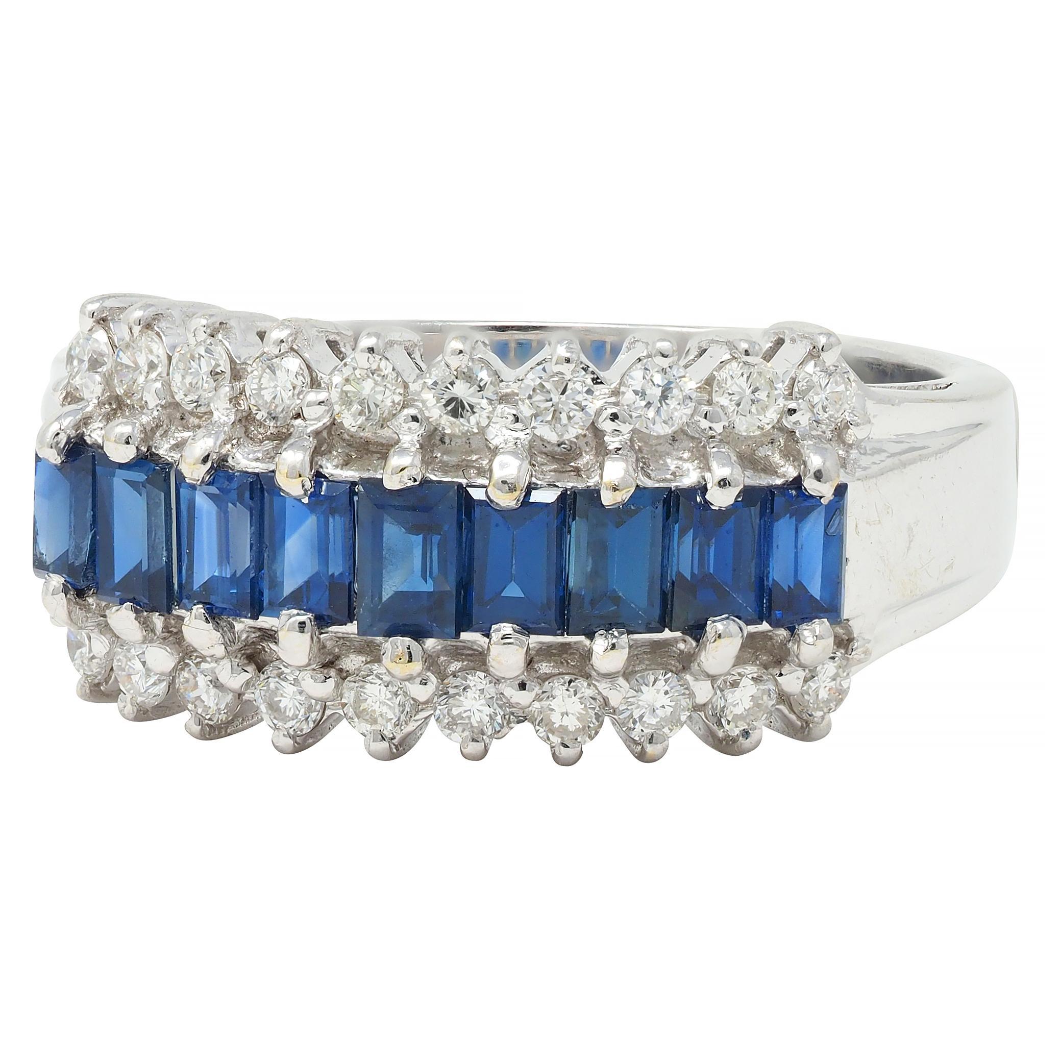 Contemporary 1.59 CTW Sapphire Diamond 18 Karat White Gold Wide Band Ring For Sale 1