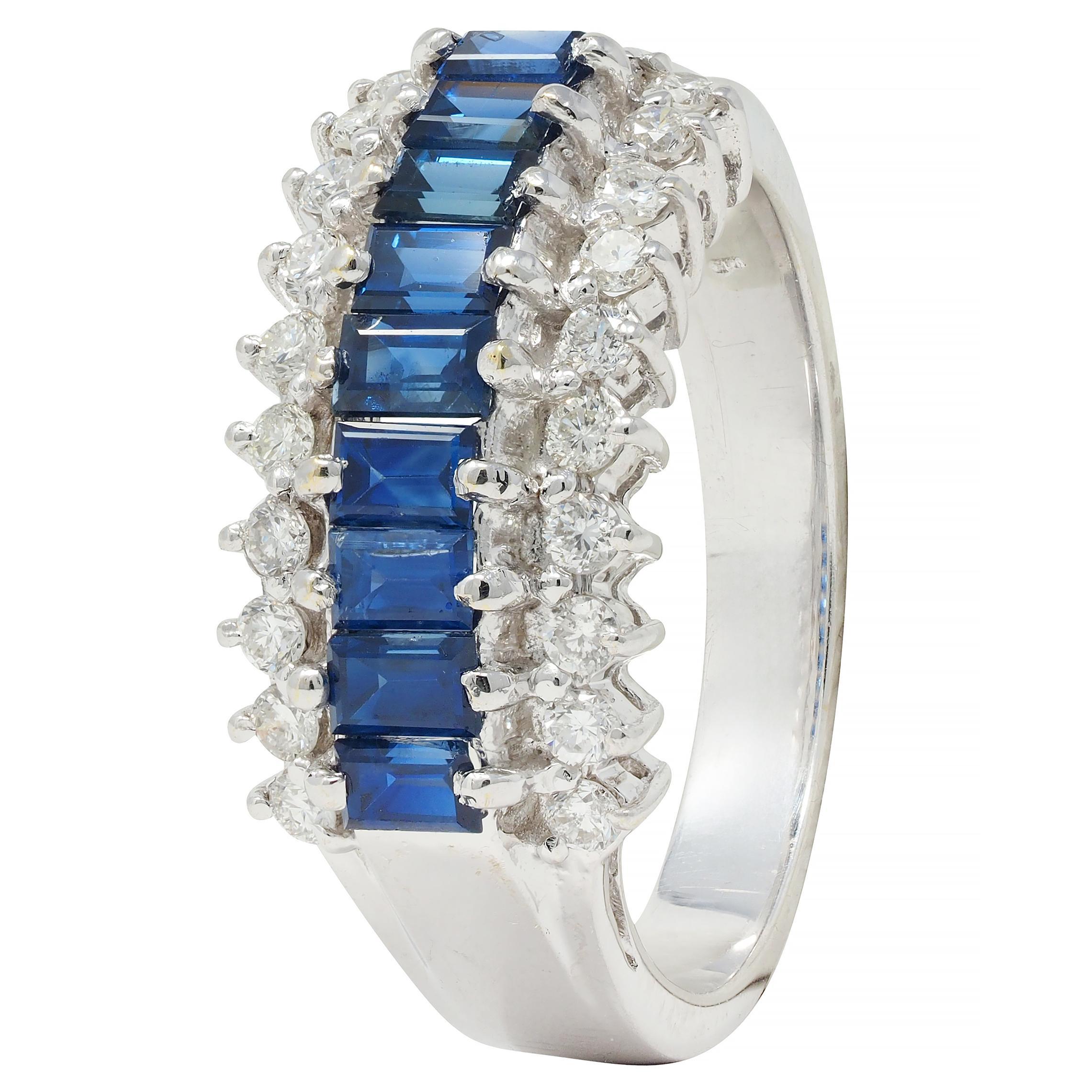 Contemporary 1.59 CTW Sapphire Diamond 18 Karat White Gold Wide Band Ring For Sale 3