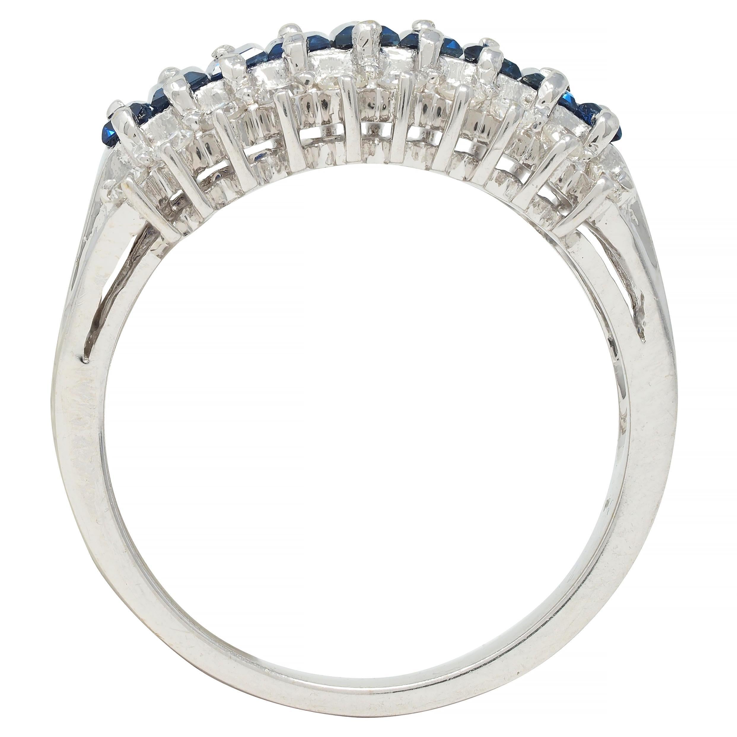 Contemporary 1.59 CTW Sapphire Diamond 18 Karat White Gold Wide Band Ring For Sale 4
