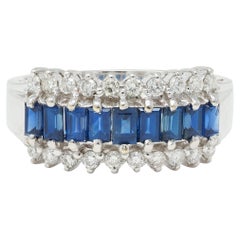 Contemporary 1.59 CTW Sapphire Diamond 18 Karat White Gold Wide Band Ring