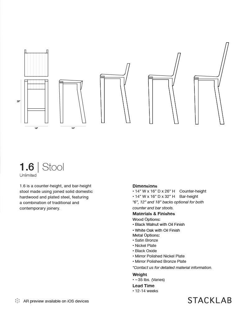 Contemporary 1.6 Stool Walnut or Oak Bar-Height by Stacklab For Sale 8