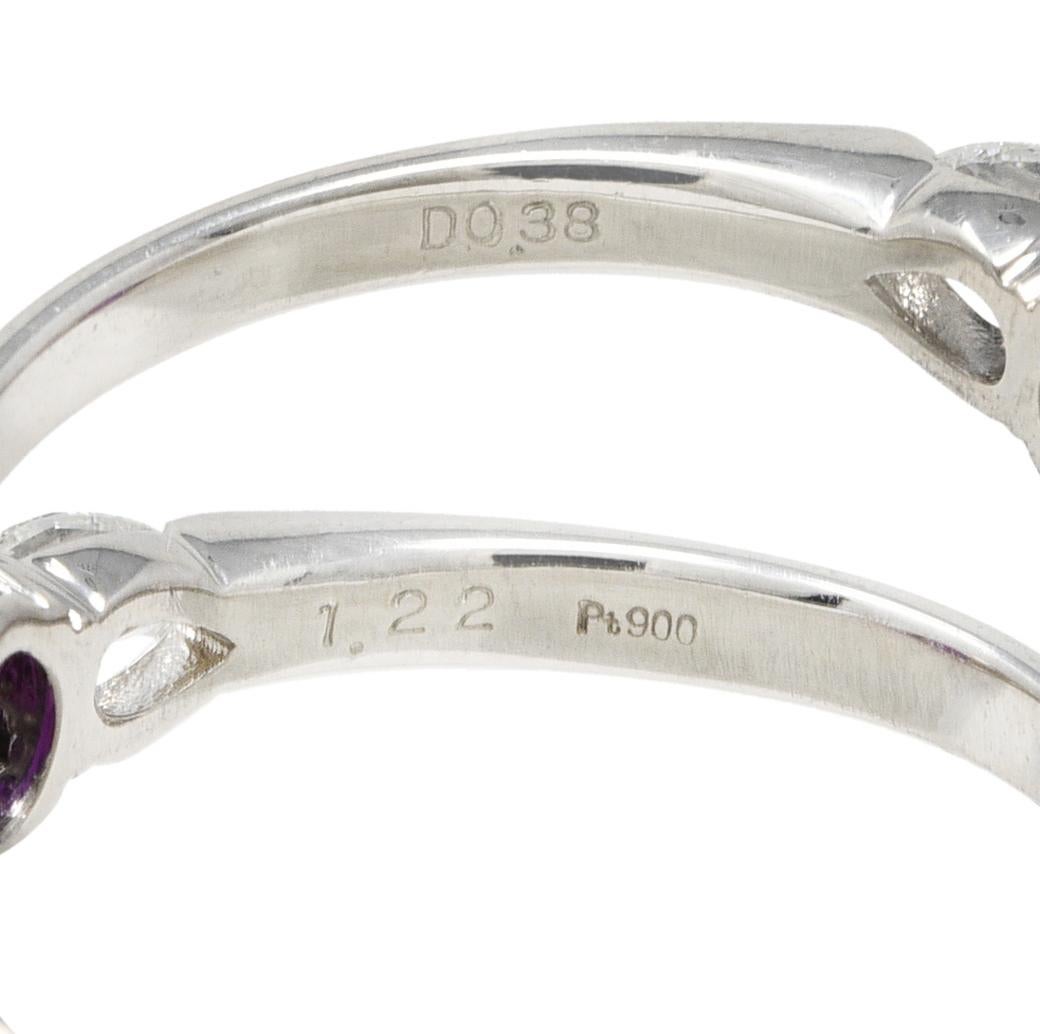 Contemporary 1.60 Carats Pink Sapphire Diamond Platinum Three Stone Ring For Sale 2
