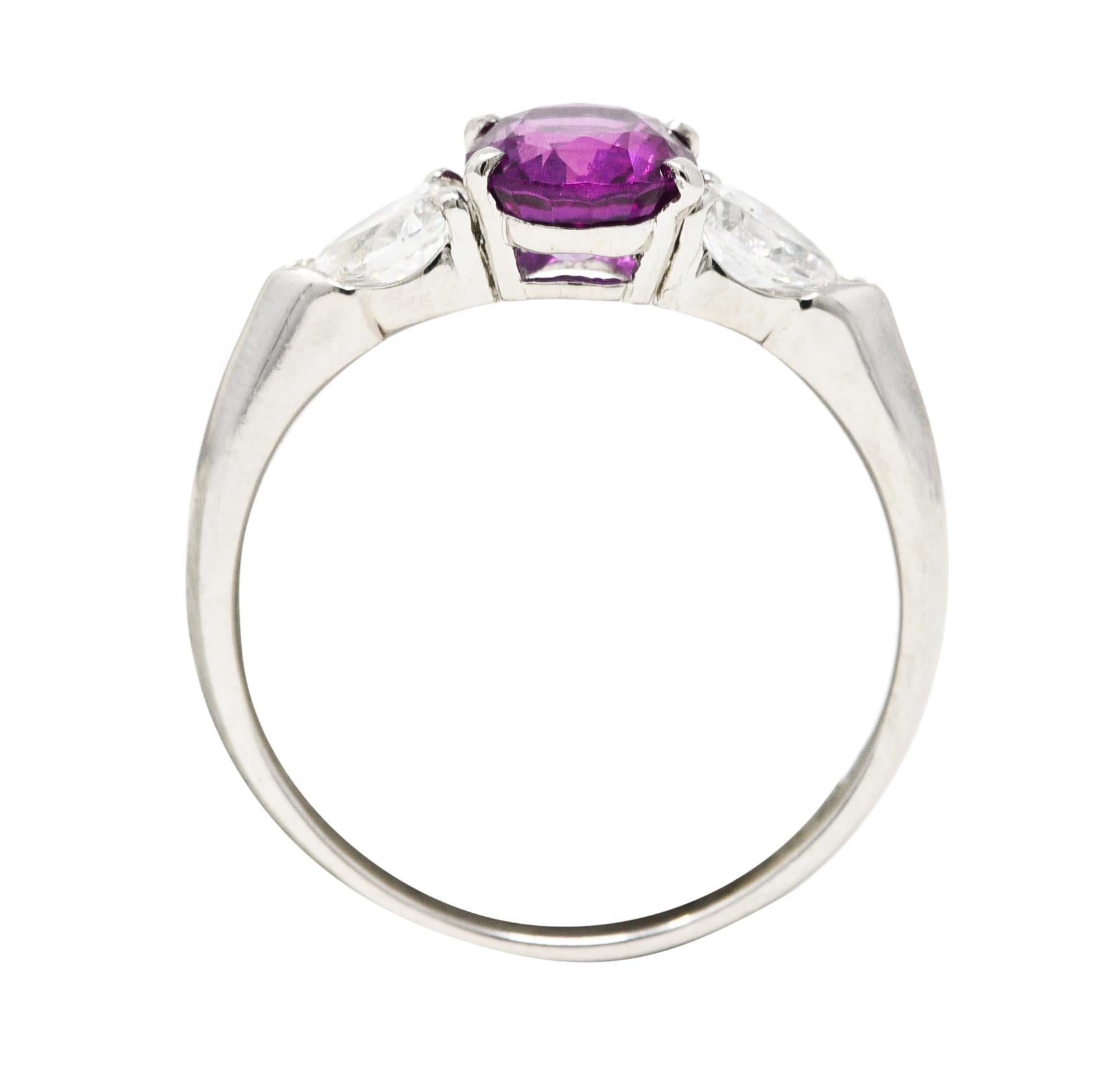 Contemporary 1.60 Carats Pink Sapphire Diamond Platinum Three Stone Ring For Sale 3