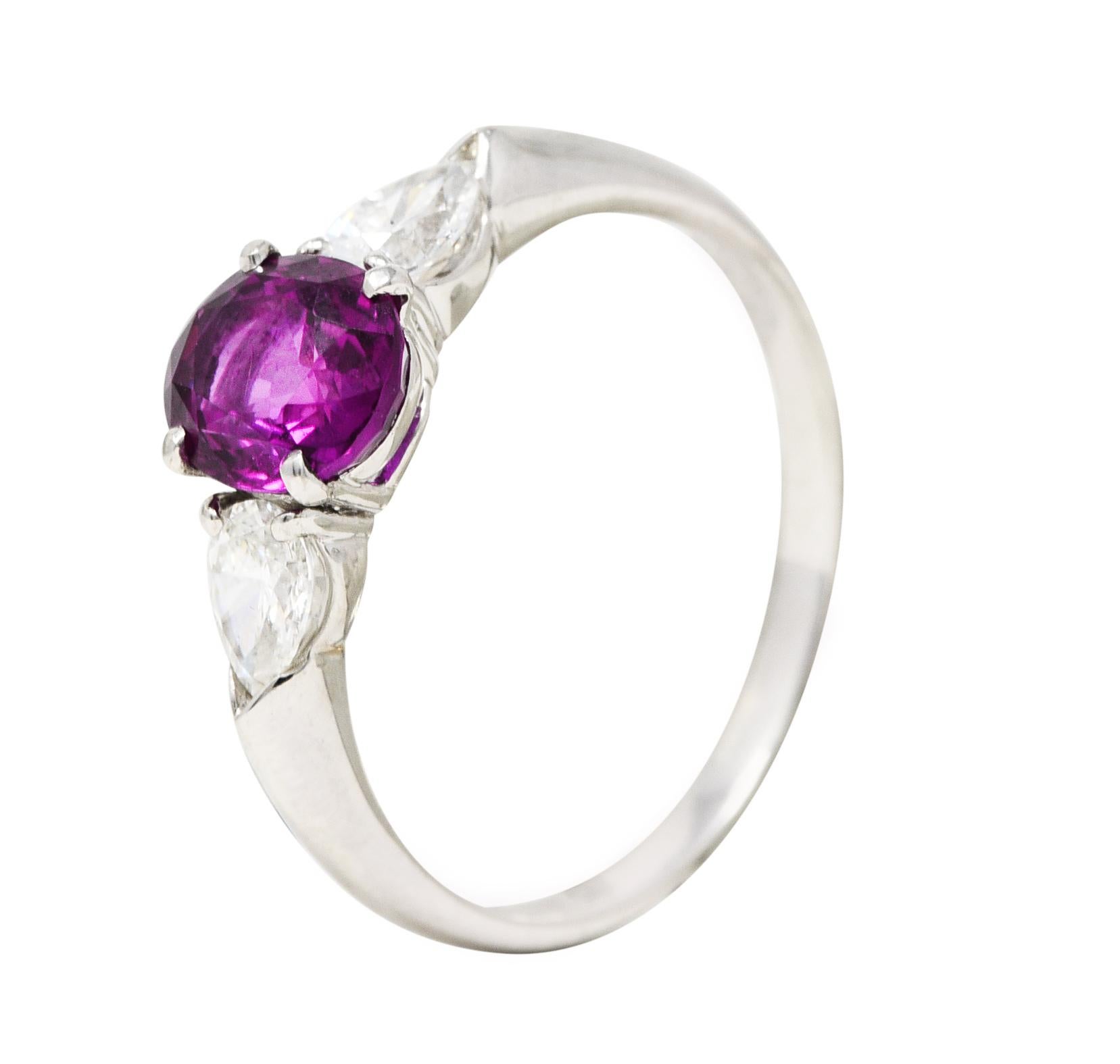 Contemporary 1.60 Carats Pink Sapphire Diamond Platinum Three Stone Ring For Sale 4