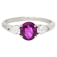 Contemporary 1.60 Carats Pink Sapphire Diamond Platinum Three Stone Ring
