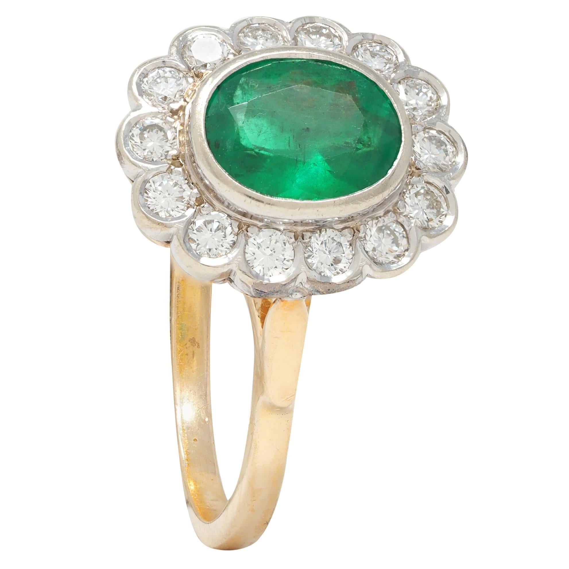 Contemporary 1.60 CTW No-Oil Emerald Diamond 14K Two-Tone Gold Halo Ring GIA 6