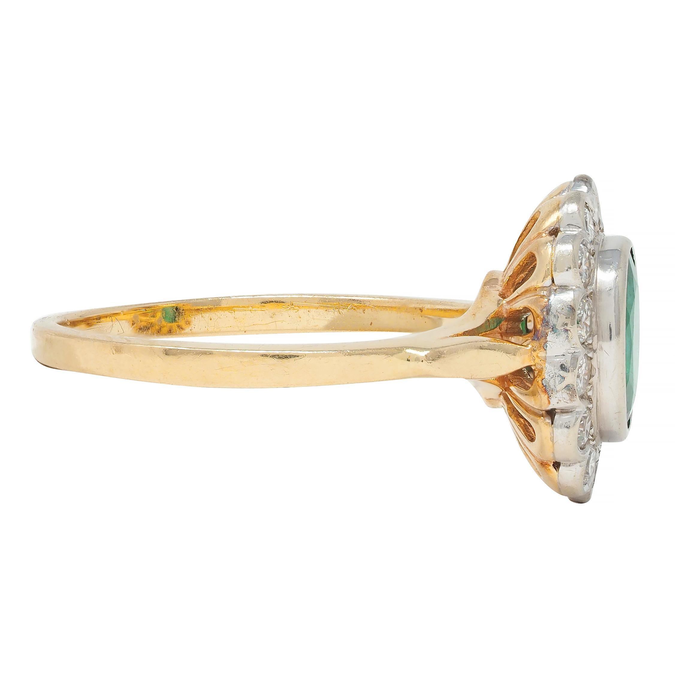 Contemporary 1.60 CTW No-Oil Emerald Diamond 14K Two-Tone Gold Halo Ring GIA In Excellent Condition In Philadelphia, PA