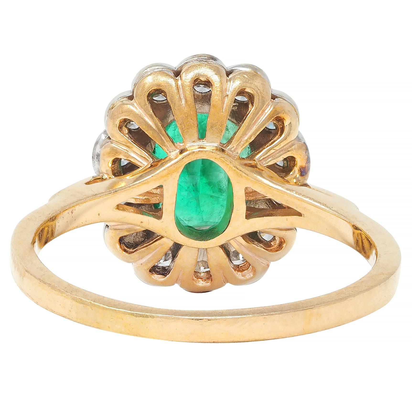 Women's or Men's Contemporary 1.60 CTW No-Oil Emerald Diamond 14K Two-Tone Gold Halo Ring GIA