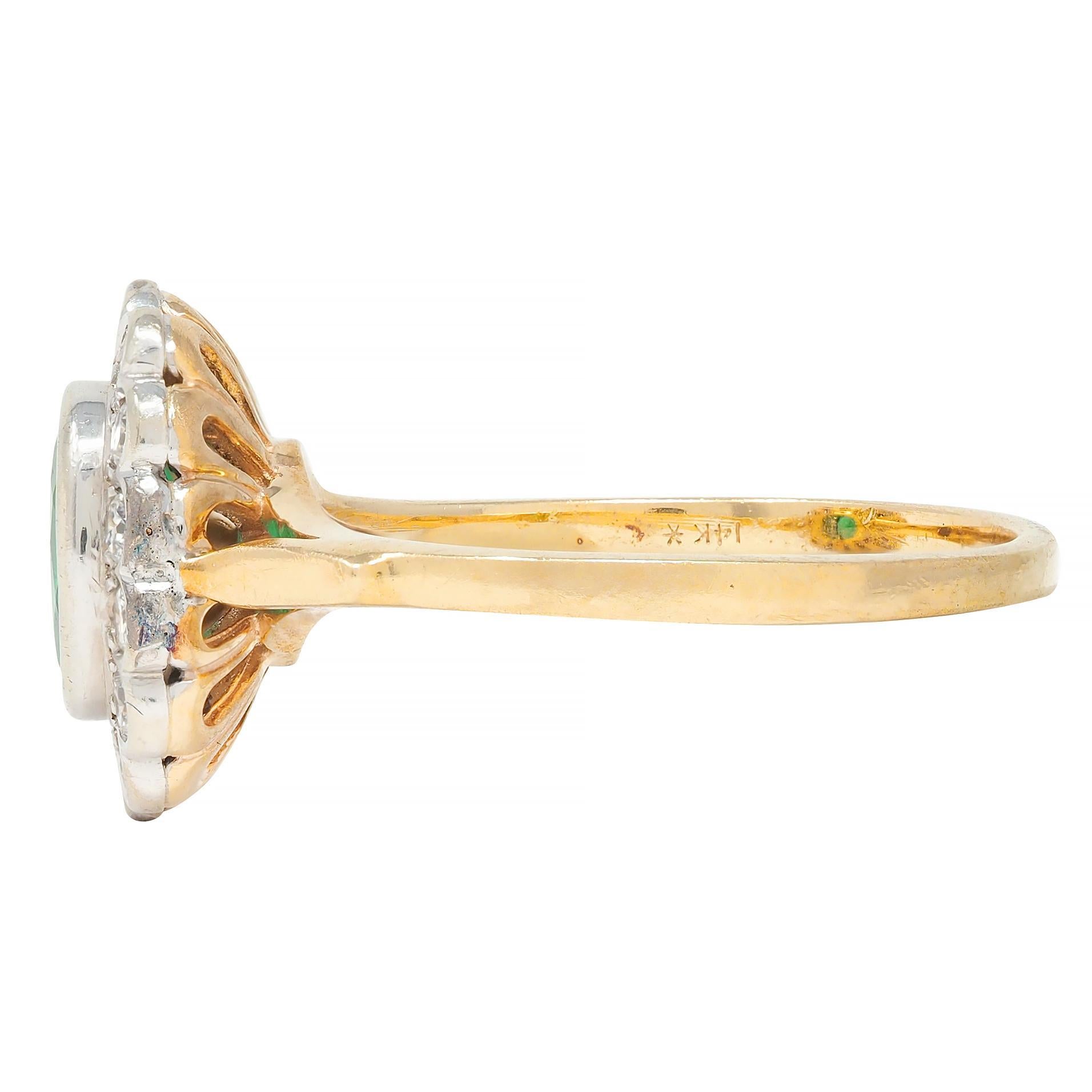 Contemporary 1.60 CTW No-Oil Emerald Diamond 14K Two-Tone Gold Halo Ring GIA 1