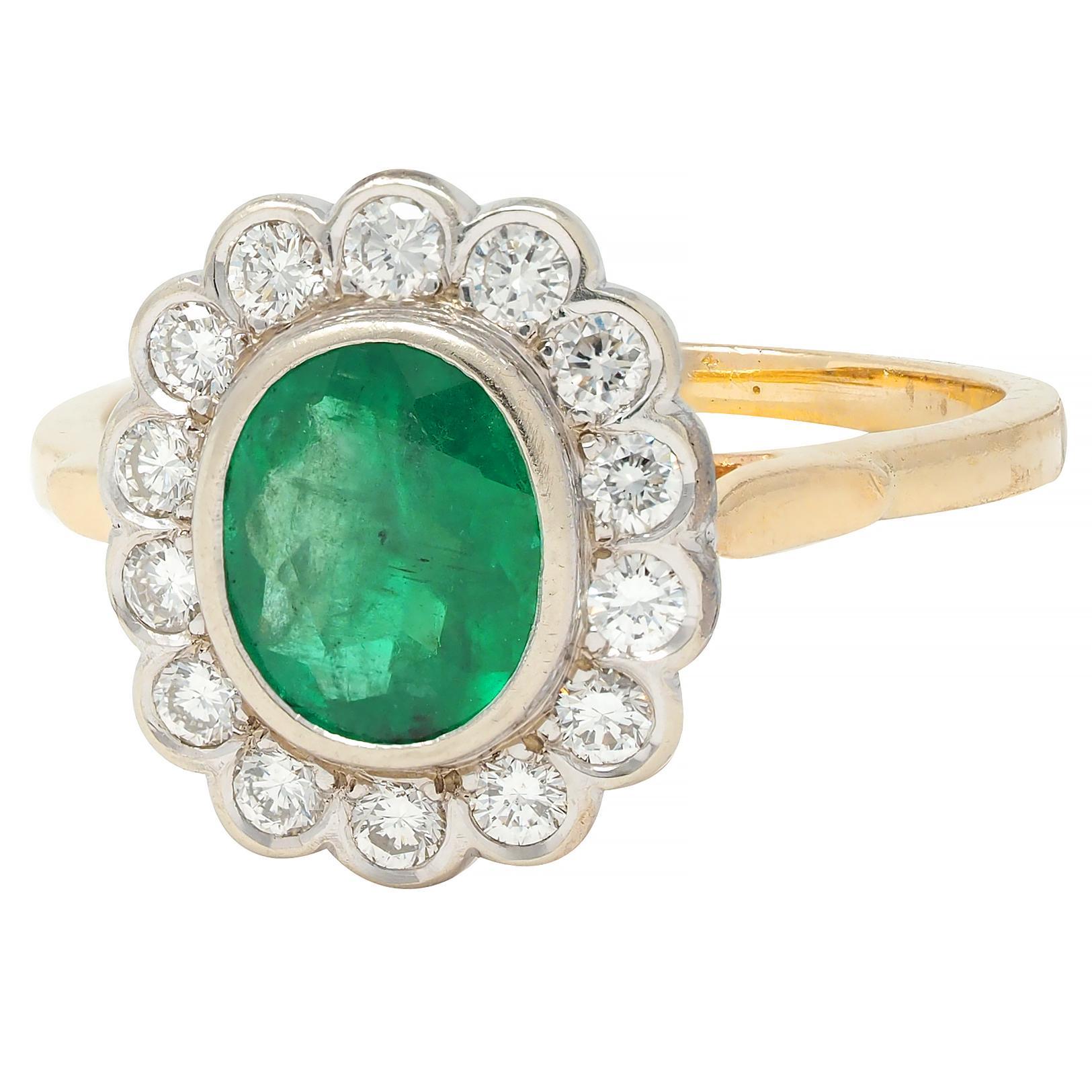 Contemporary 1.60 CTW No-Oil Emerald Diamond 14K Two-Tone Gold Halo Ring GIA 2