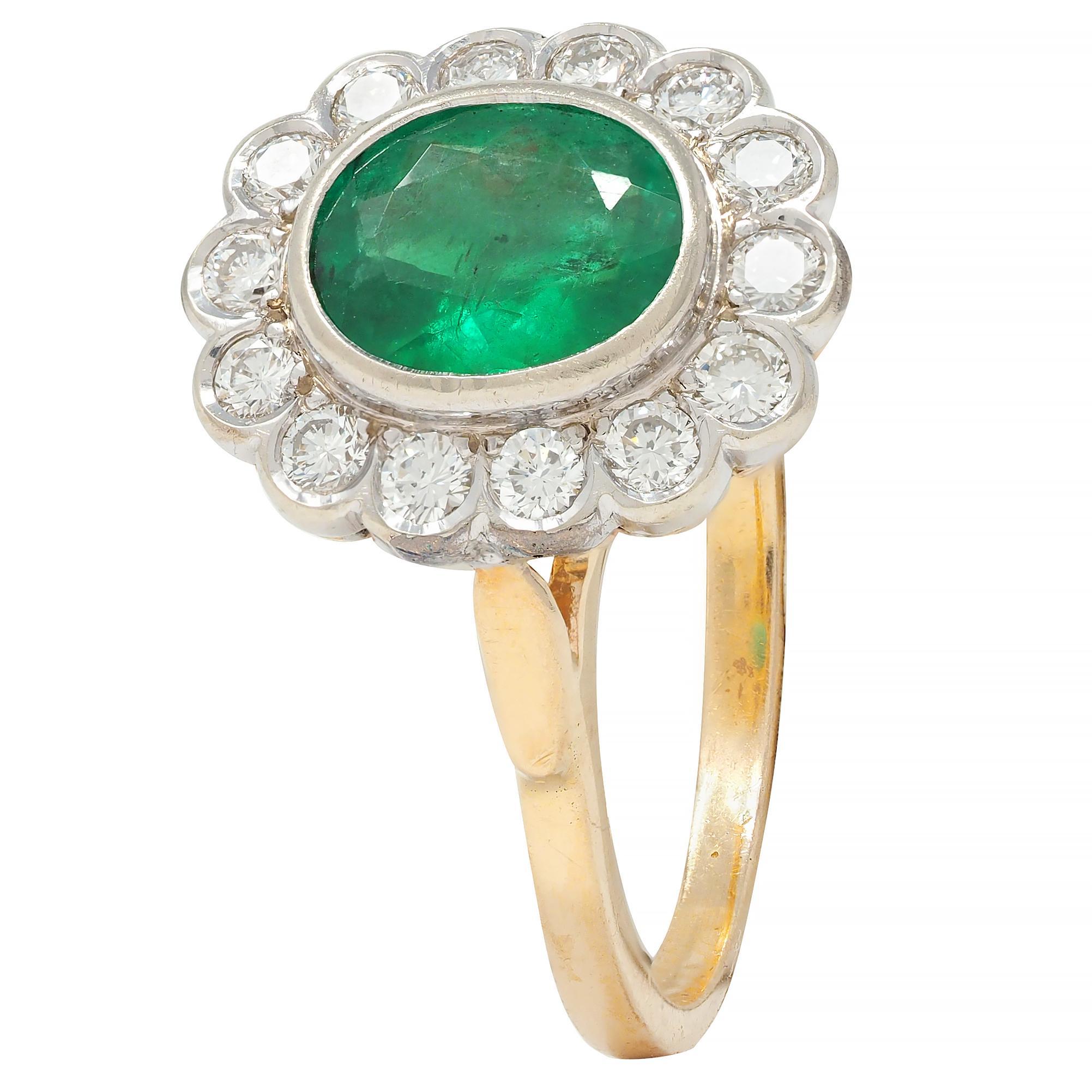 Contemporary 1.60 CTW No-Oil Emerald Diamond 14K Two-Tone Gold Halo Ring GIA 3