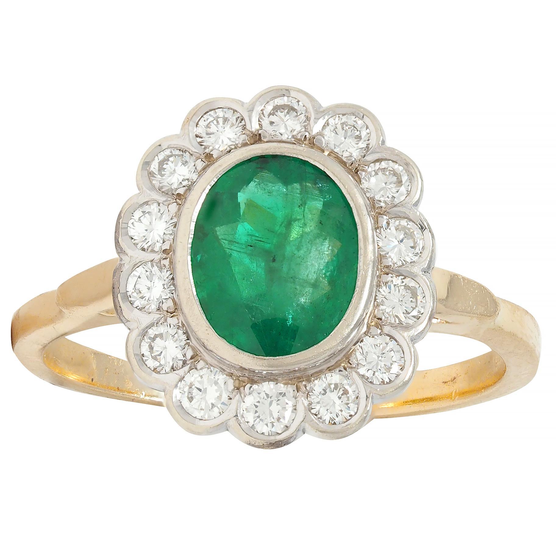 Contemporary 1.60 CTW No-Oil Emerald Diamond 14K Two-Tone Gold Halo Ring GIA 4