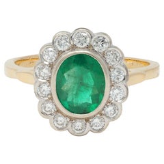 Contemporary 1.60 CTW No-Oil Emerald Diamond 14K Two-Tone Gold Halo Ring GIA
