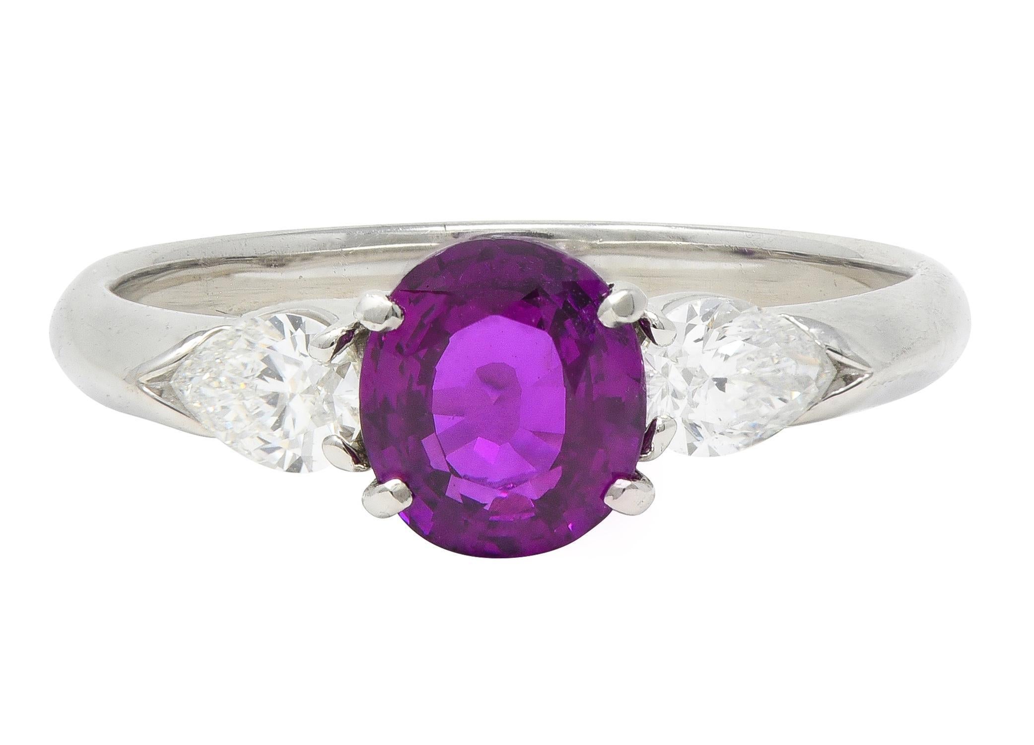 Contemporary 1.60 CTW Pink Sapphire Diamond Platinum Three Stone Ring