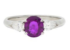 Contemporary 1.60 CTW Pink Sapphire Diamond Platinum Three Stone Ring