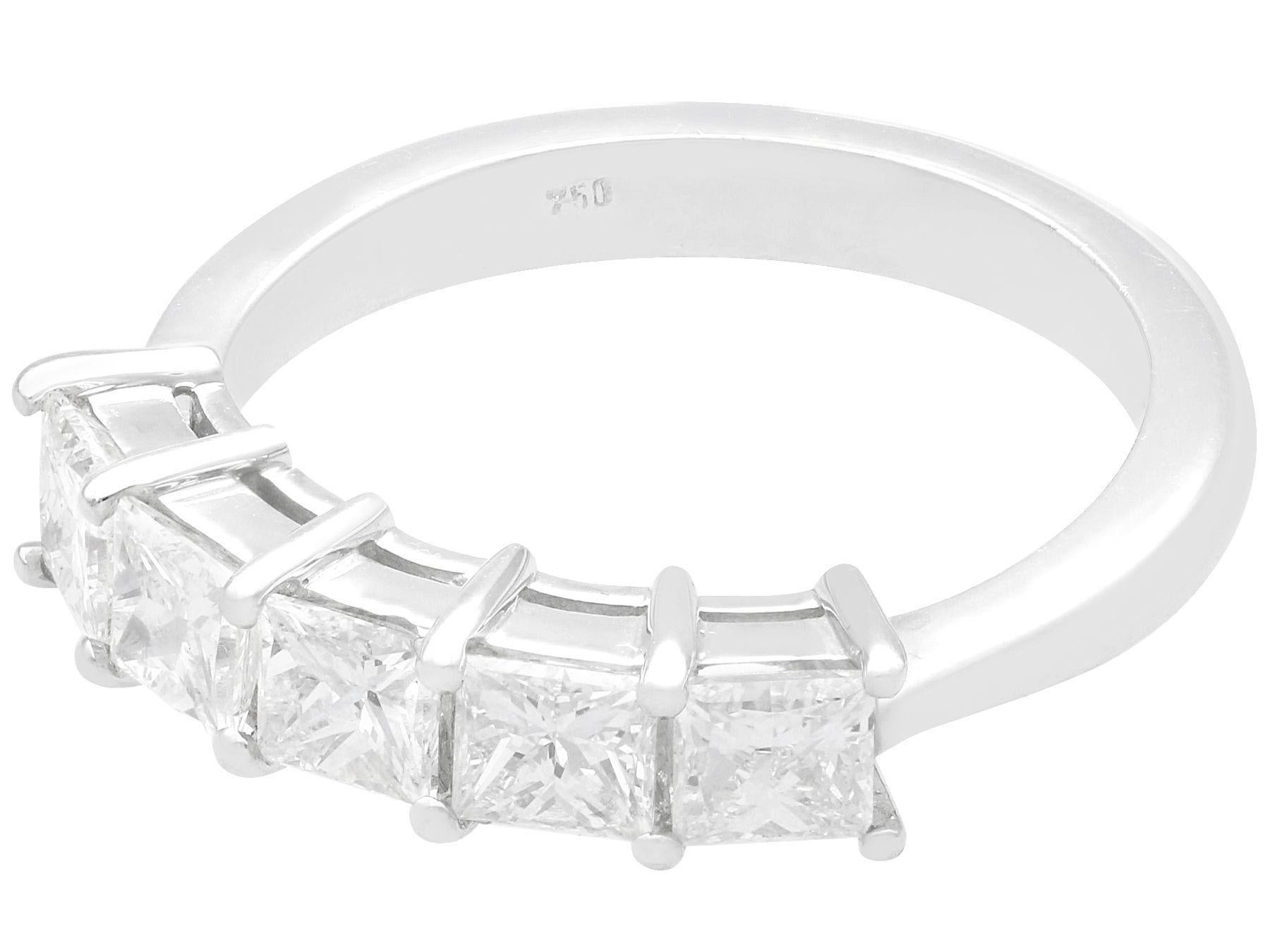 Radiant Cut Contemporary 1.60ct Diamond and 18k White Gold Five Stone / Half Eternity Ring