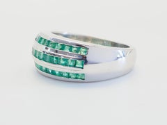 Contemporary 1.60ct Squared Emerald 3 Rows Sterling Silver Wide Band Ring