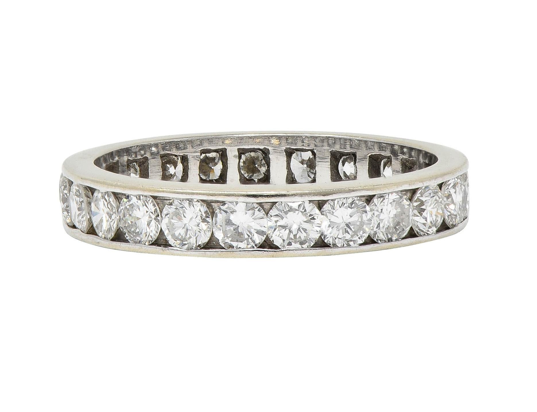 Contemporary 1.61 CTW Diamond 14 Karat White Gold Eternity Wedding Band Ring For Sale 1