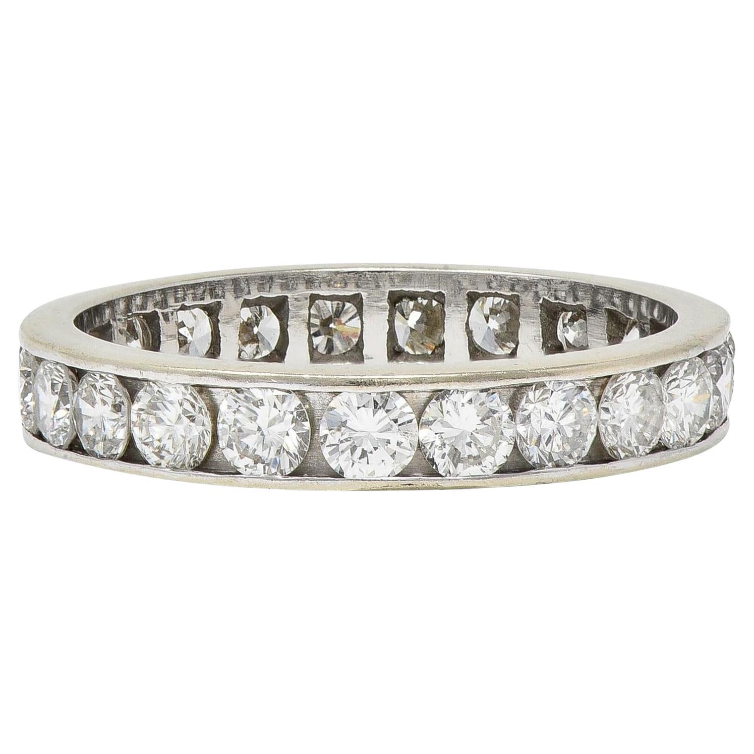 Contemporary 1.61 CTW Diamond 14 Karat White Gold Eternity Wedding Band Ring For Sale