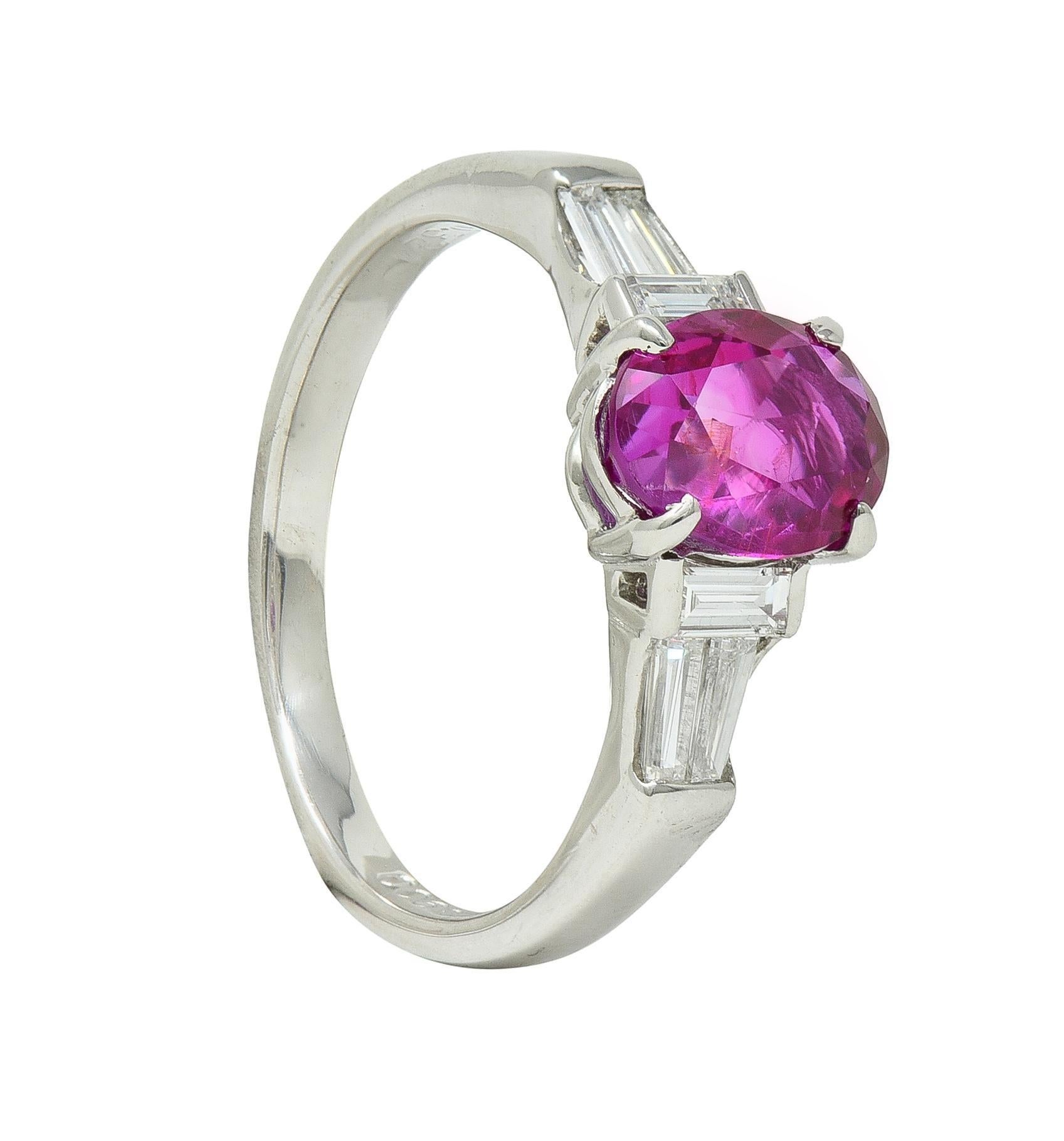 Contemporary 1.62 CTW No Heat Burmese Ruby Diamond Platinum Ring For Sale 7