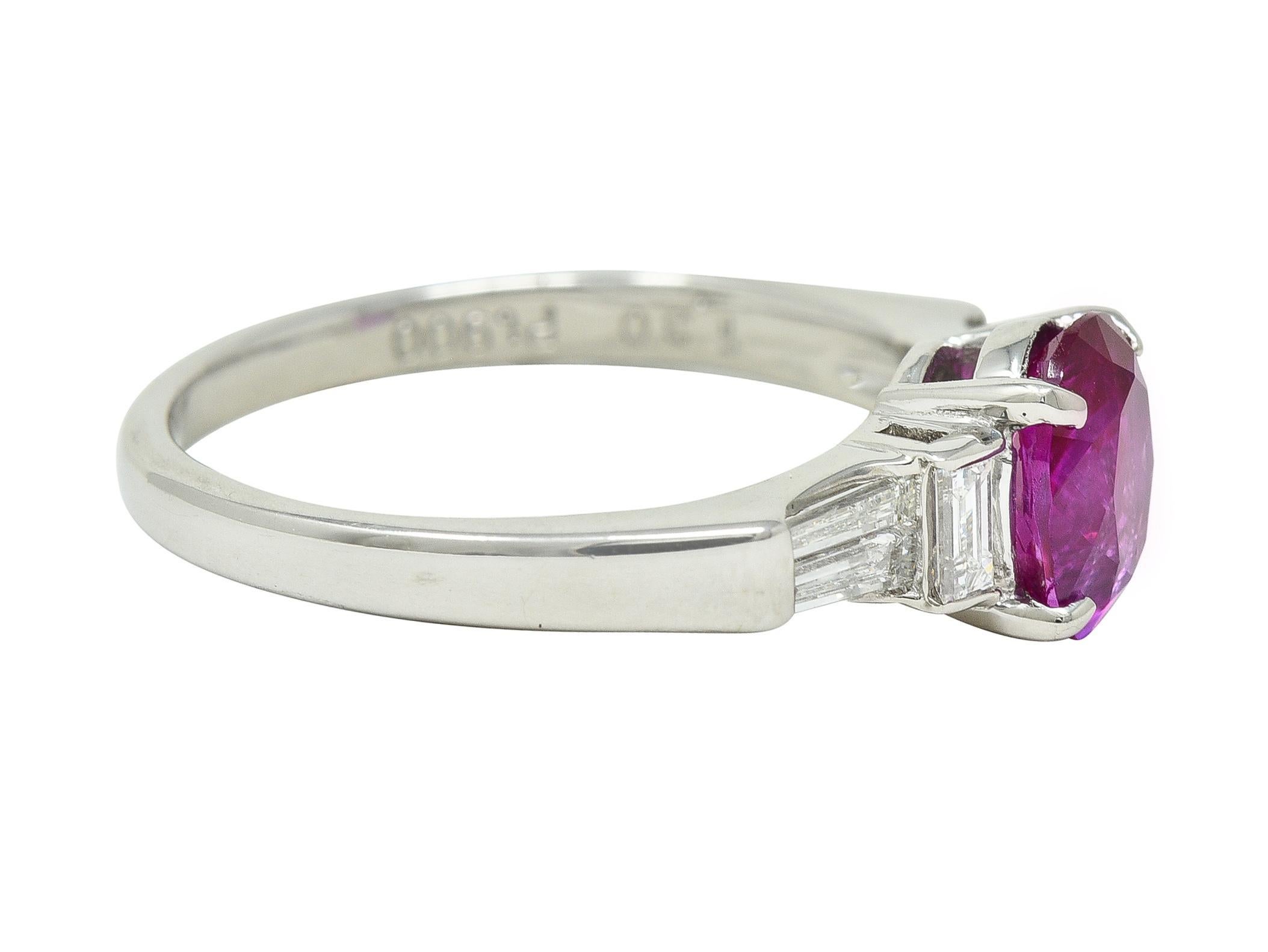 Round Cut Contemporary 1.62 CTW No Heat Burmese Ruby Diamond Platinum Ring For Sale