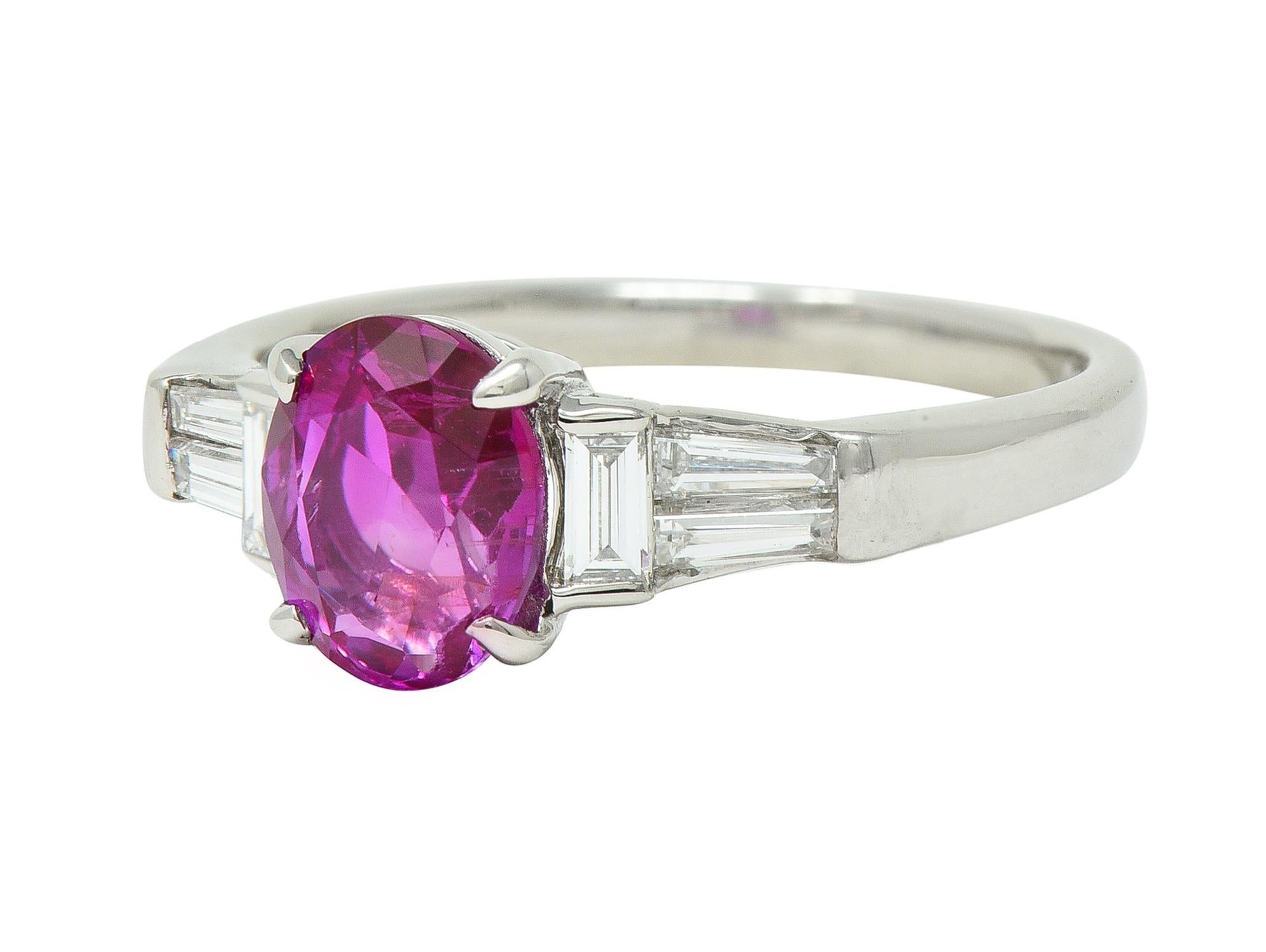 Contemporary 1.62 CTW No Heat Burmese Ruby Diamond Platinum Ring For Sale 1