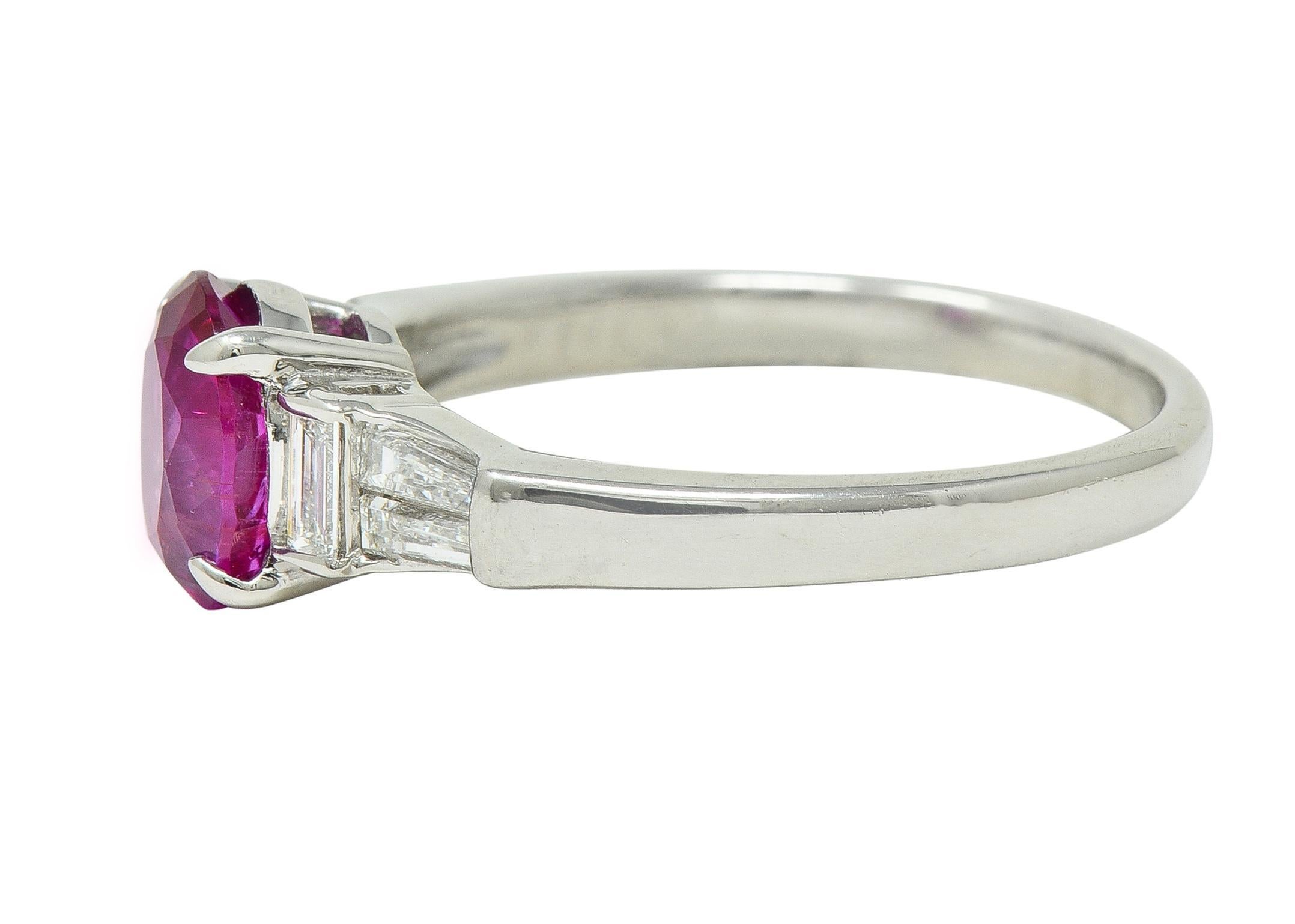 Women's or Men's Contemporary 1.62 CTW No Heat Burmese Ruby Diamond Platinum Ring For Sale