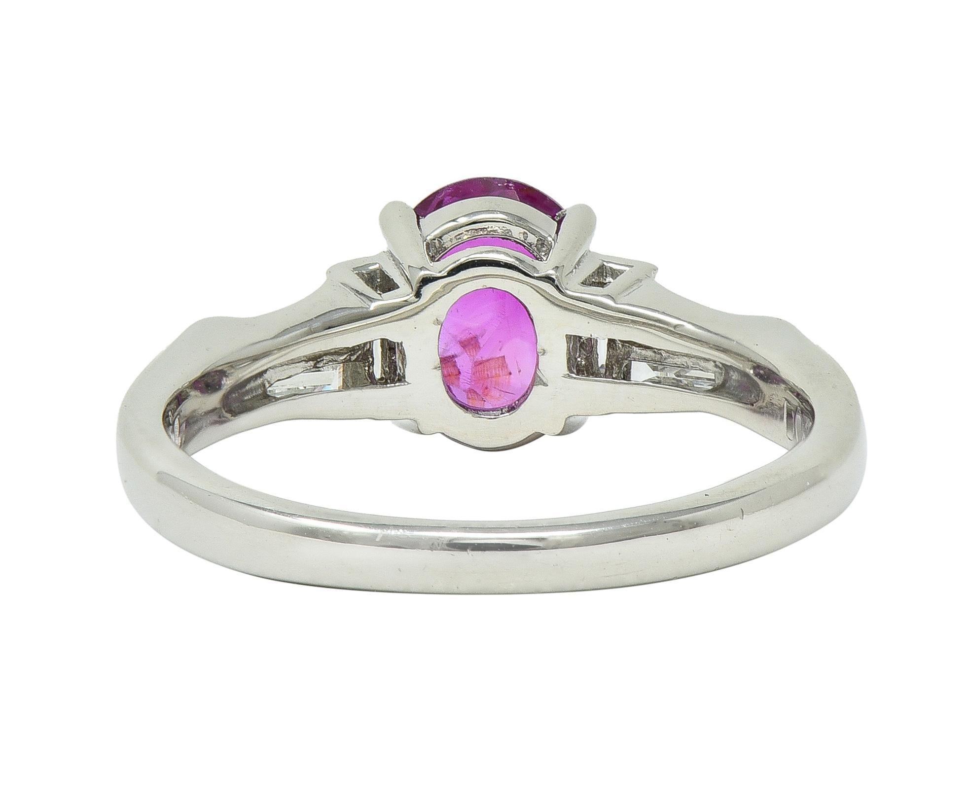 Contemporary 1.62 CTW No Heat Burmese Ruby Diamond Platinum Ring In Excellent Condition For Sale In Philadelphia, PA