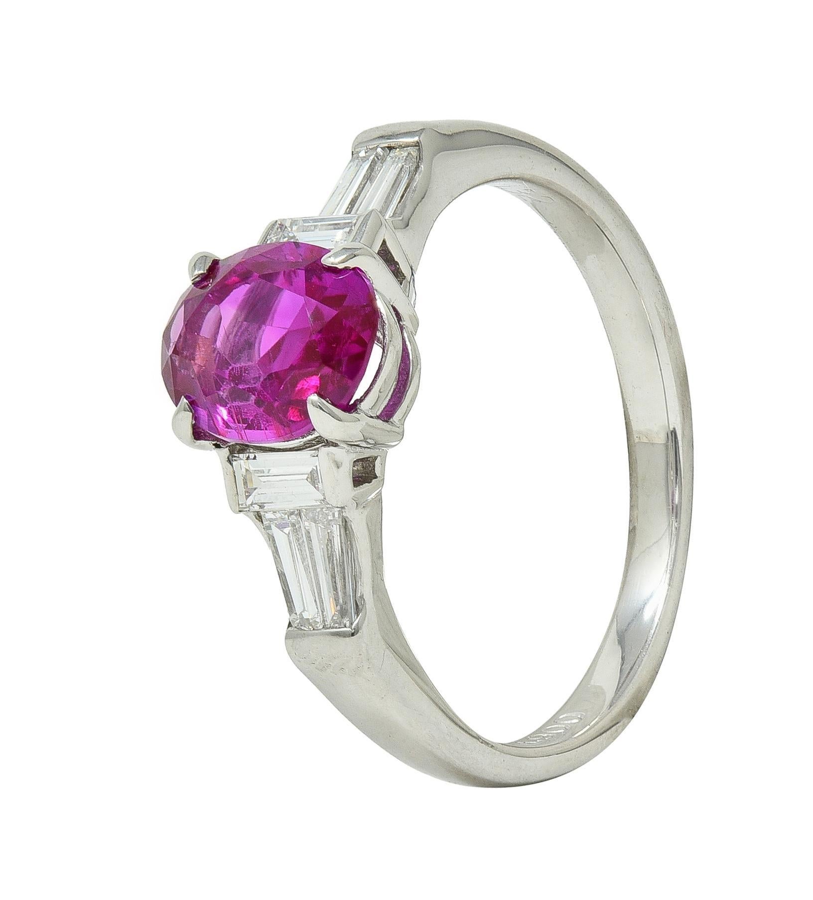 Contemporary 1.62 CTW No Heat Burmese Ruby Diamond Platinum Ring For Sale 4