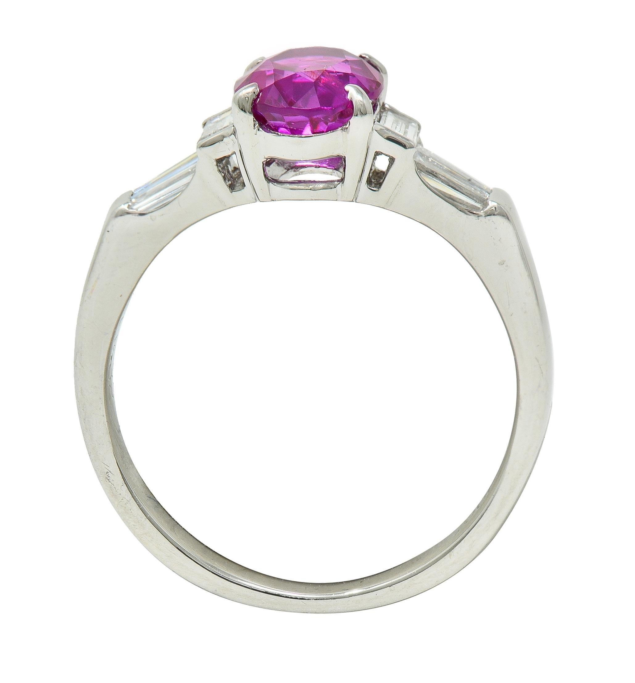 Contemporary 1.62 CTW No Heat Burmese Ruby Diamond Platinum Ring For Sale 5