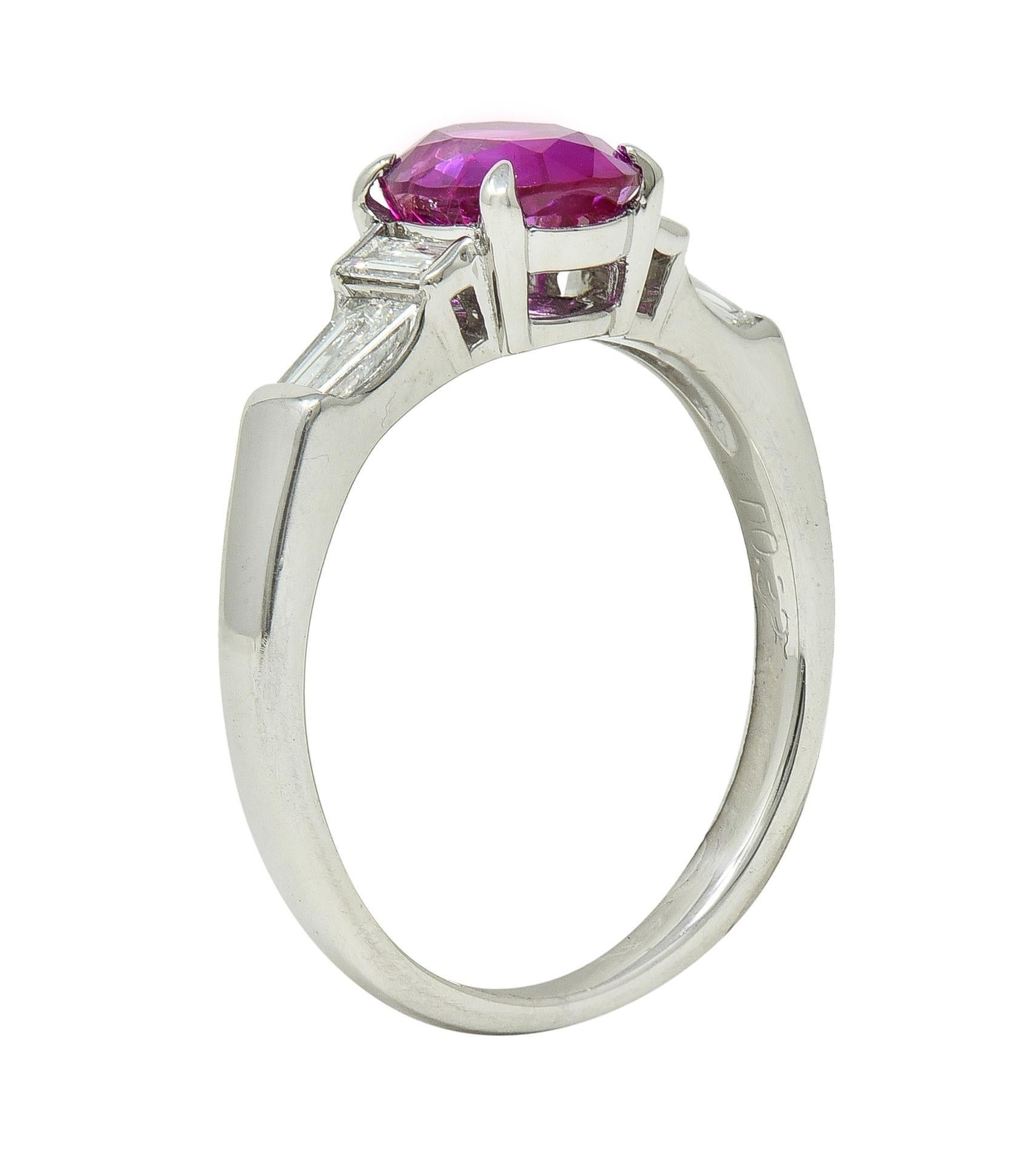 Contemporary 1.62 CTW No Heat Burmese Ruby Diamond Platinum Ring For Sale 6