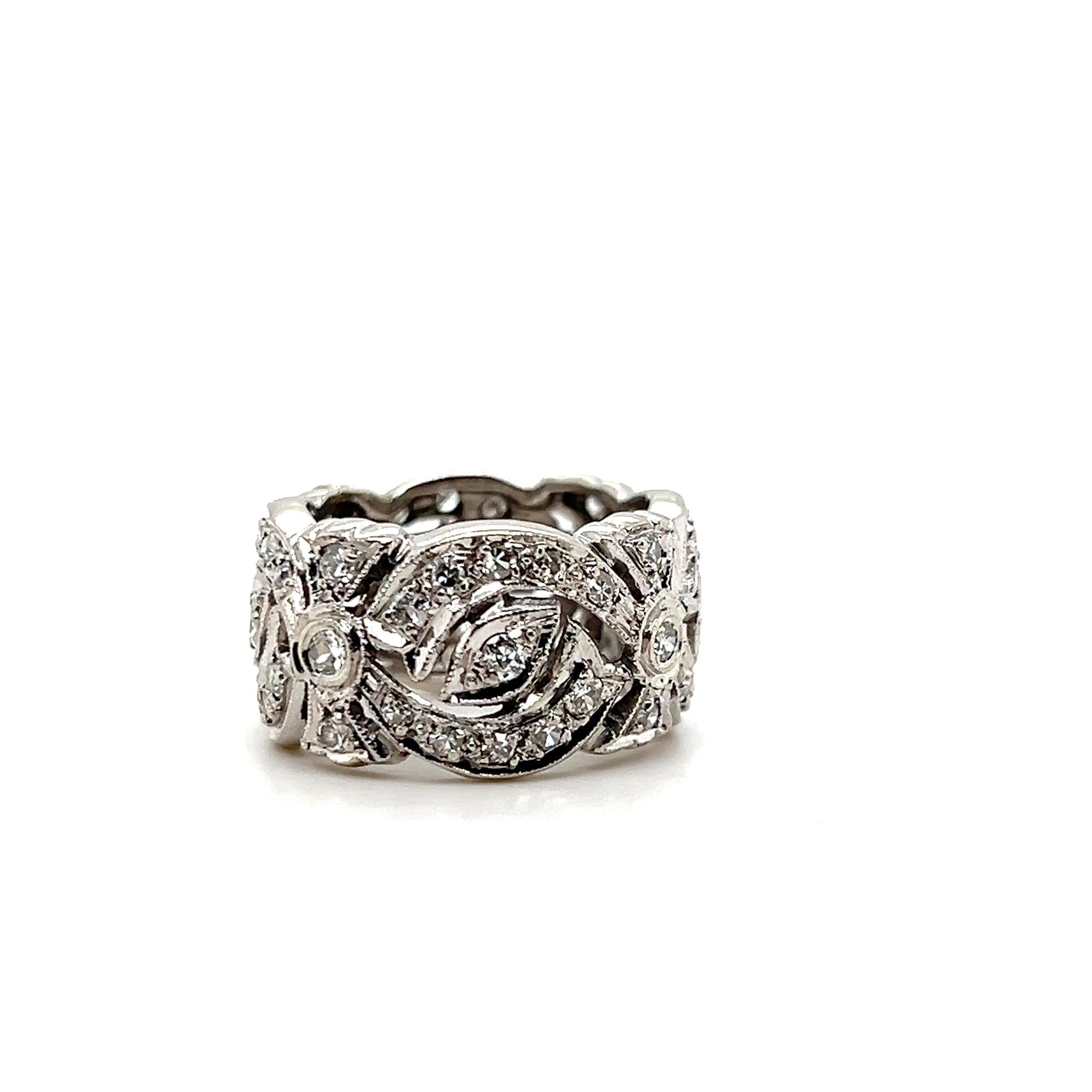 Women's or Men's Contemporary 1.62 TCW Diamond Miligrain Openwork White Gold Wedding Band For Sale