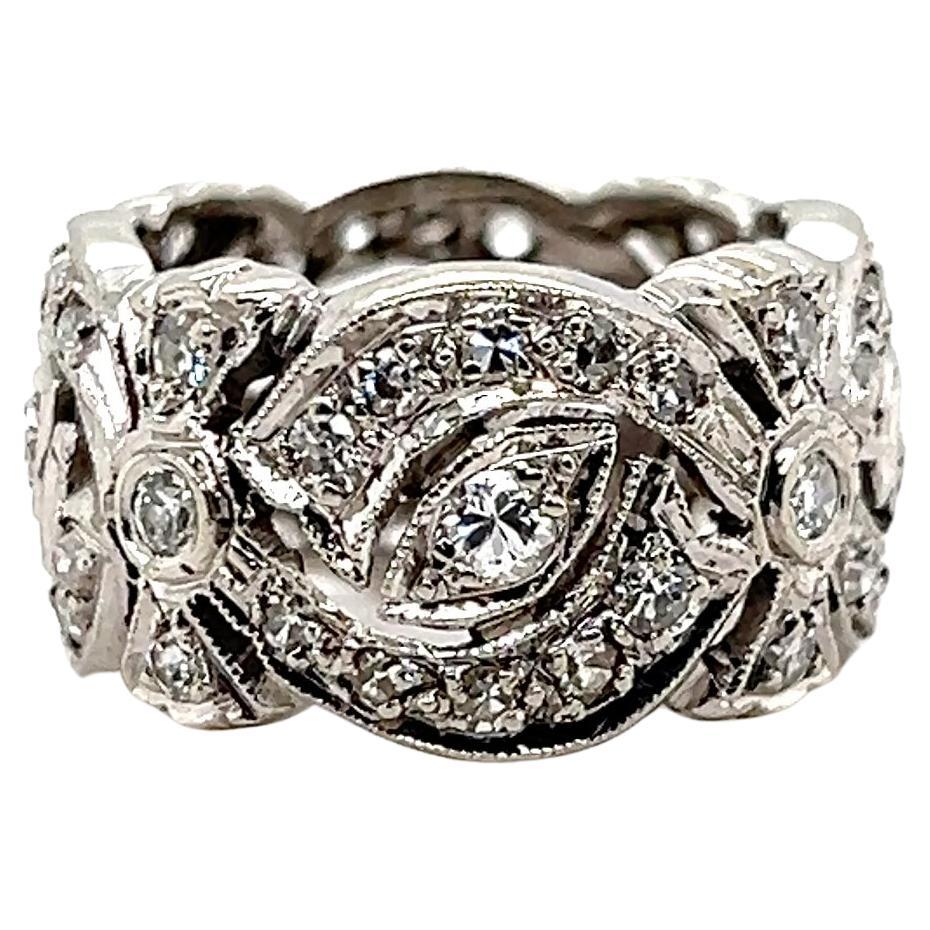 Contemporary 1.62 TCW Diamond Miligrain Openwork White Gold Wedding Band For Sale