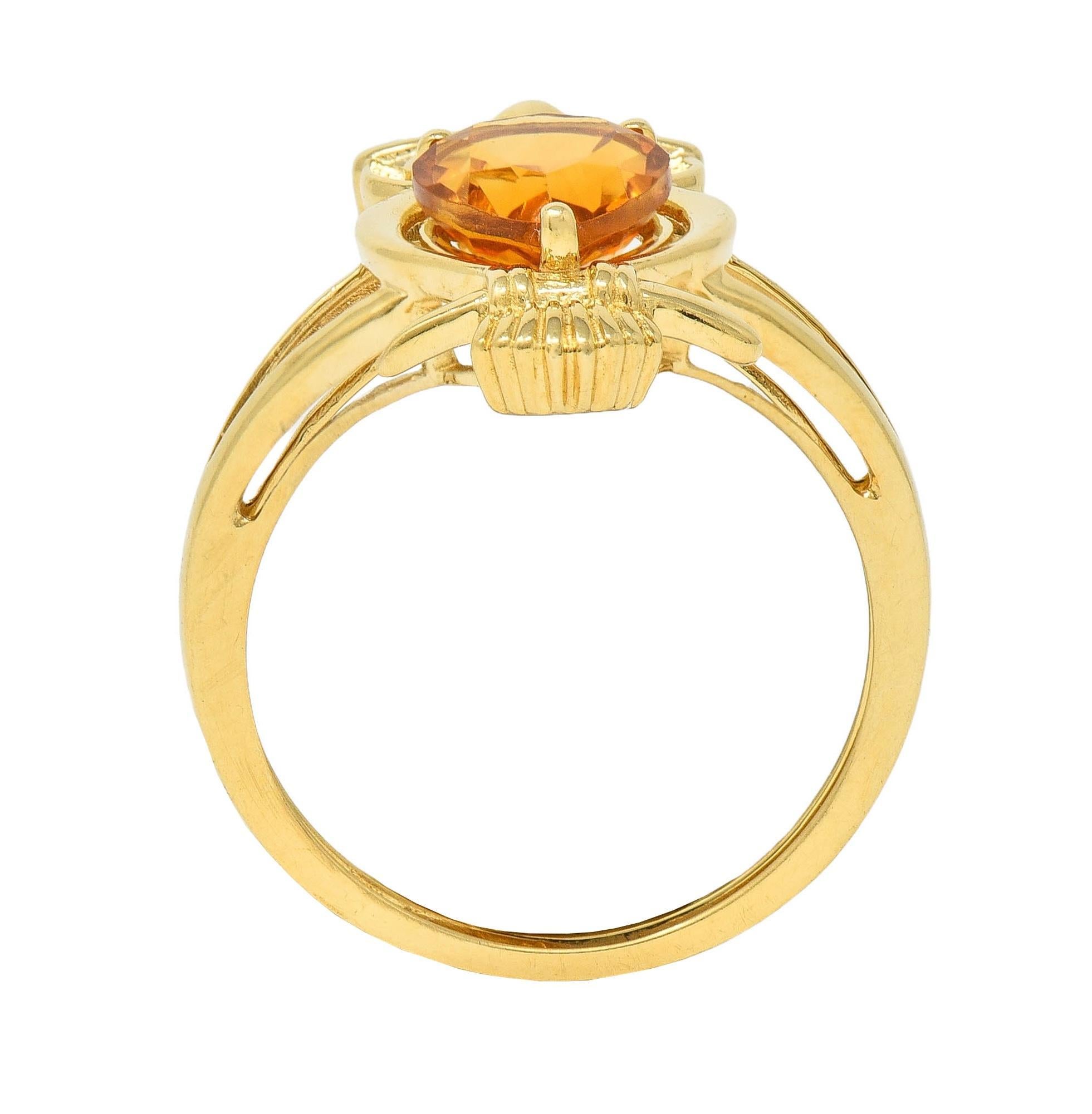 Contemporary 1.63 CTW Citrine Ruby 18 Karat Yellow Gold Owl Bird Ring 5