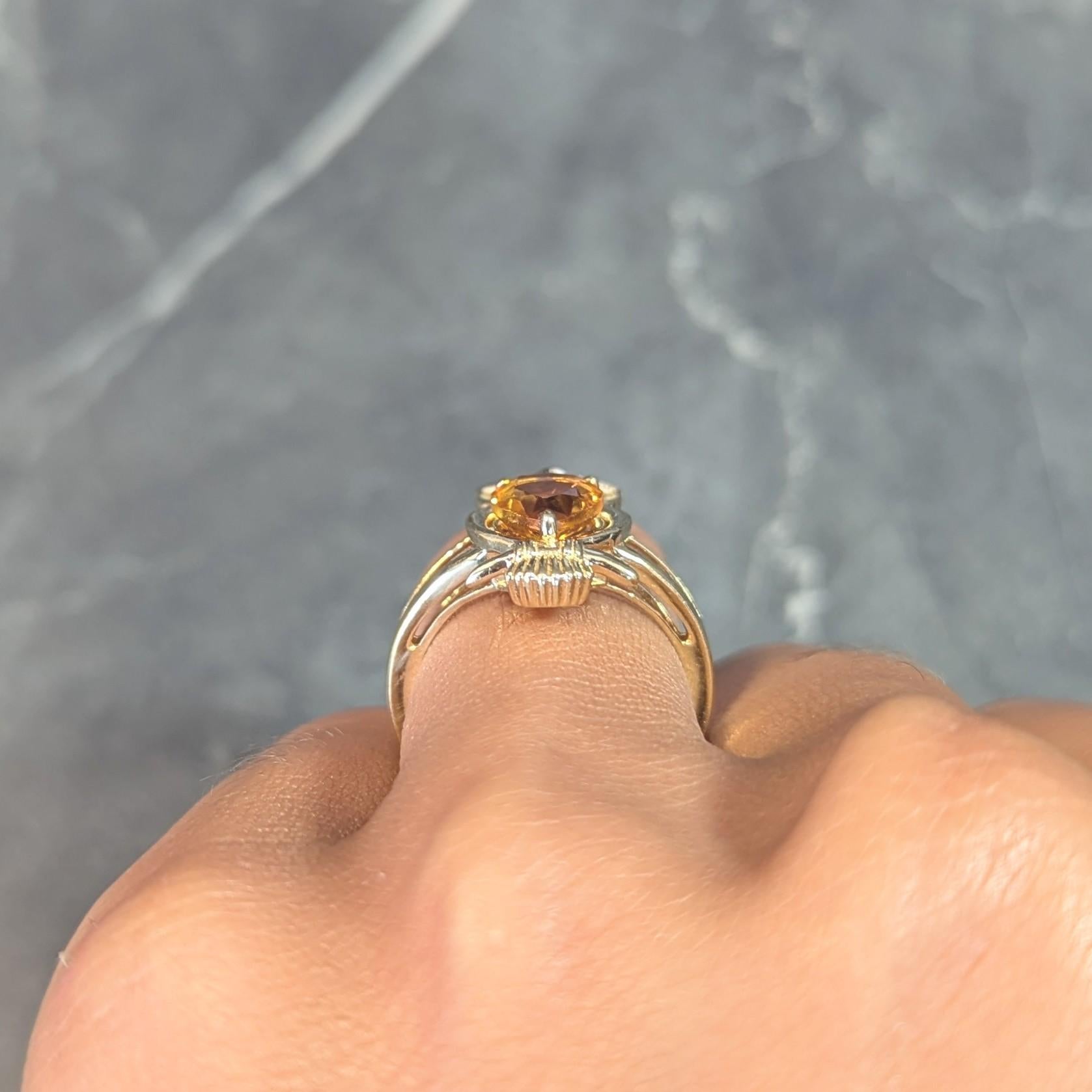 Contemporary 1.63 CTW Citrine Ruby 18 Karat Yellow Gold Owl Bird Ring 10