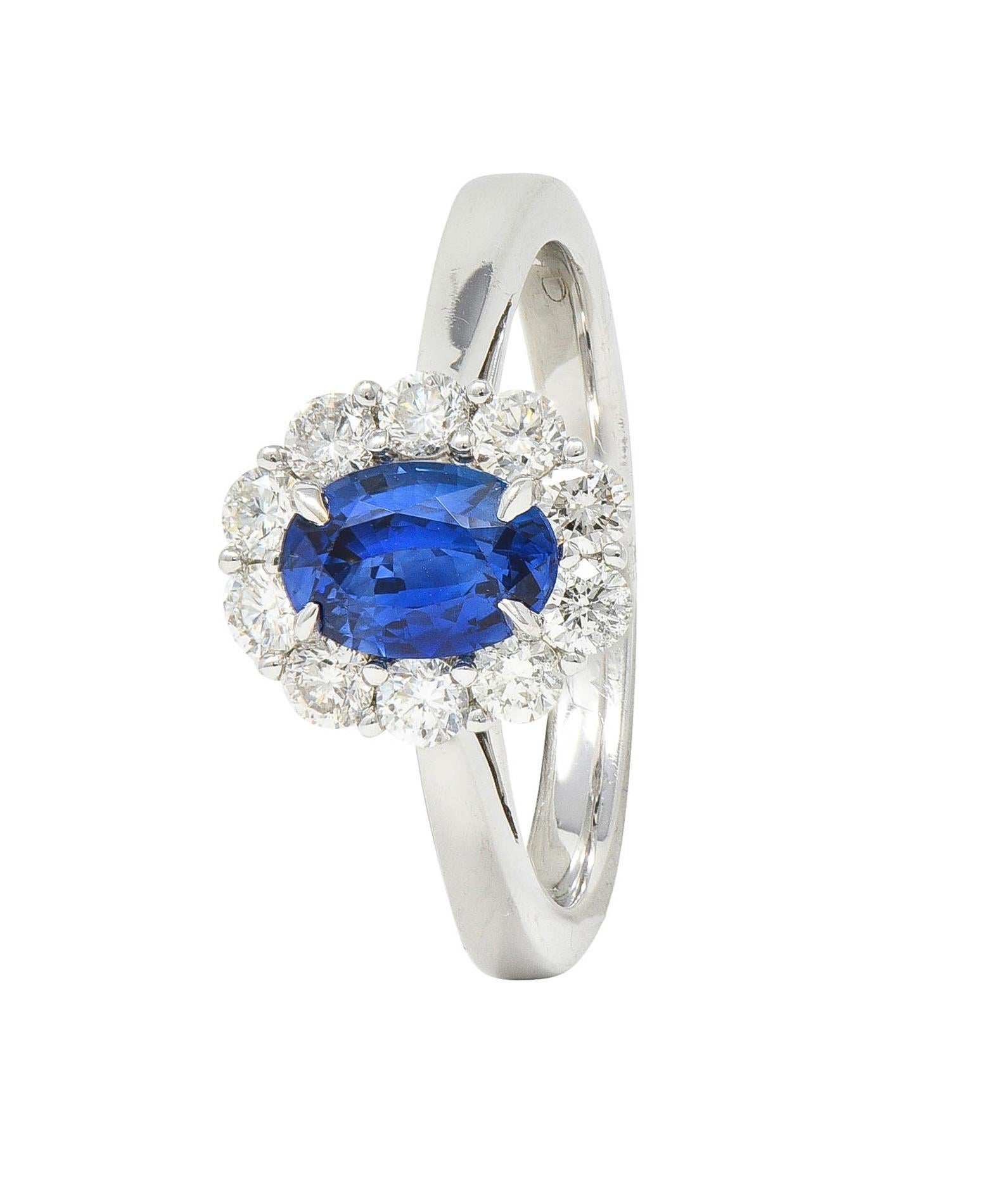 Contemporary 1.63 CTW Sapphire Diamond 18 Karat White Gold Halo Ring 5