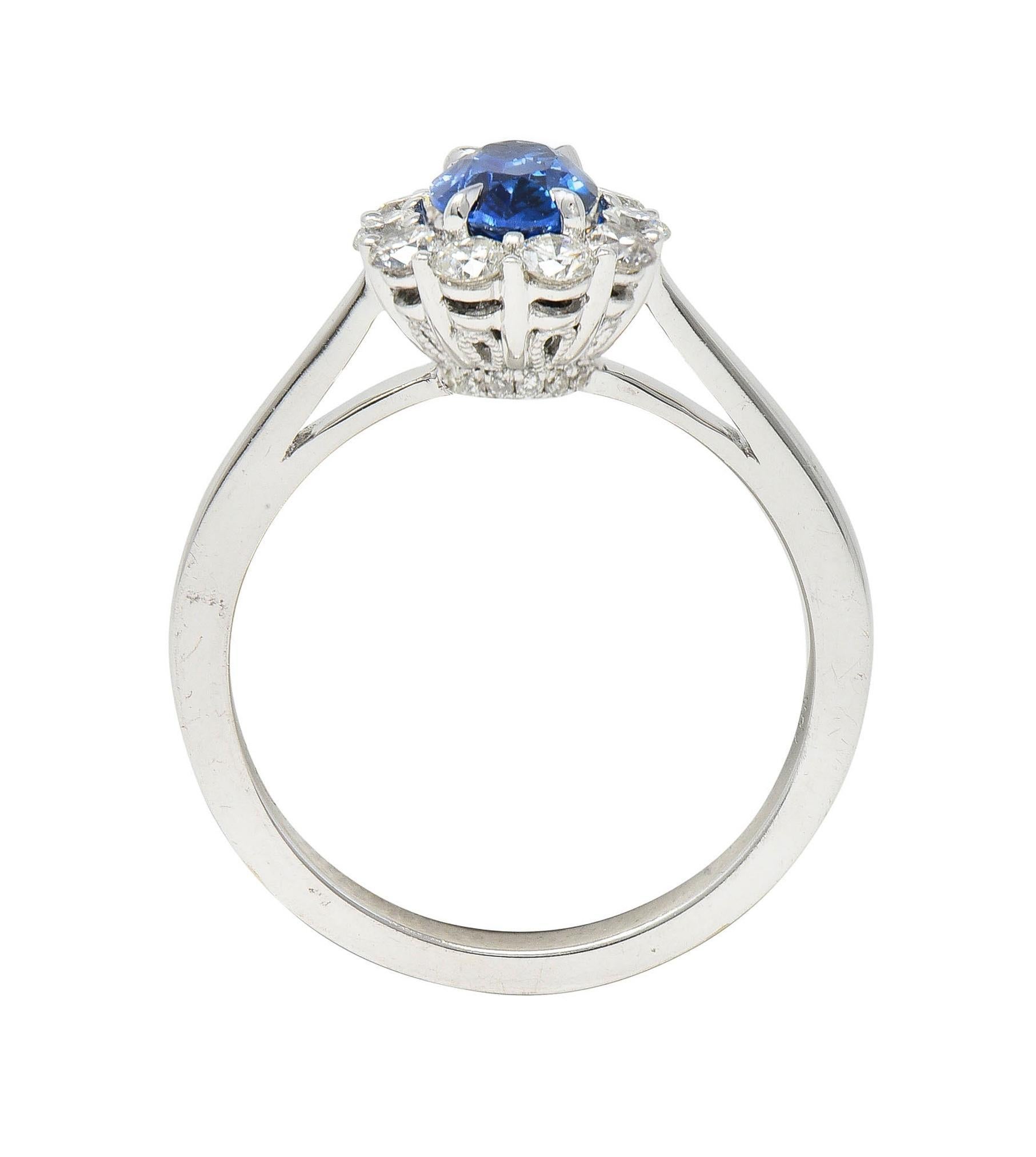 Contemporary 1.63 CTW Sapphire Diamond 18 Karat White Gold Halo Ring 6