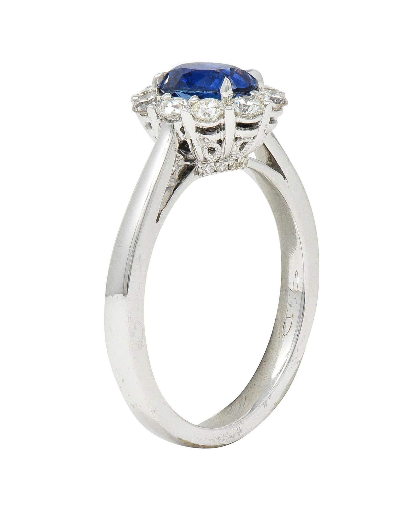 Contemporary 1.63 CTW Sapphire Diamond 18 Karat White Gold Halo Ring 7