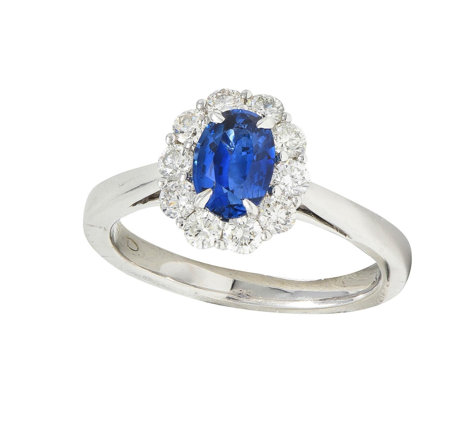 Contemporary 1.63 CTW Sapphire Diamond 18 Karat White Gold Halo Ring 8