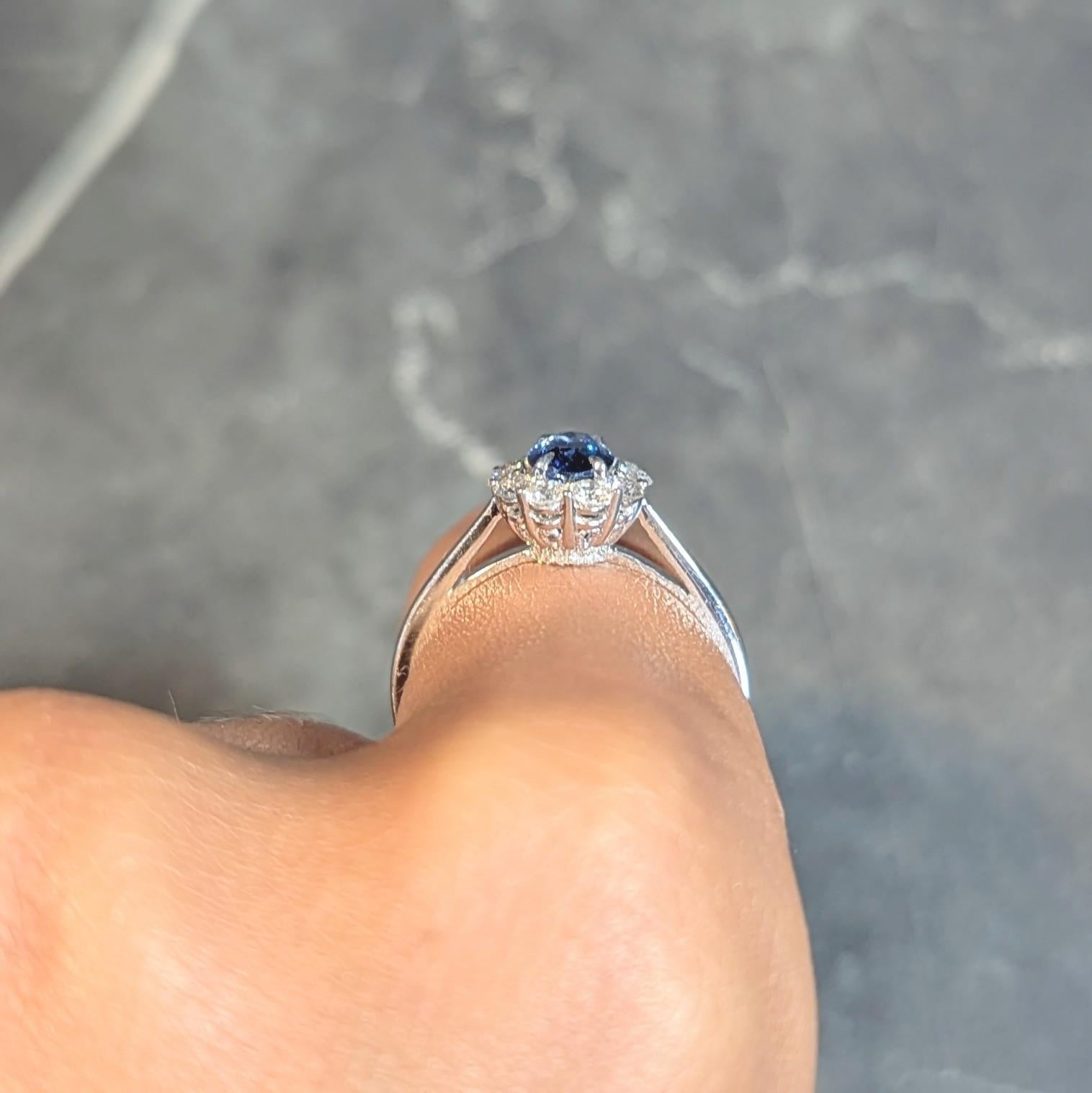 Contemporary 1.63 CTW Sapphire Diamond 18 Karat White Gold Halo Ring 9